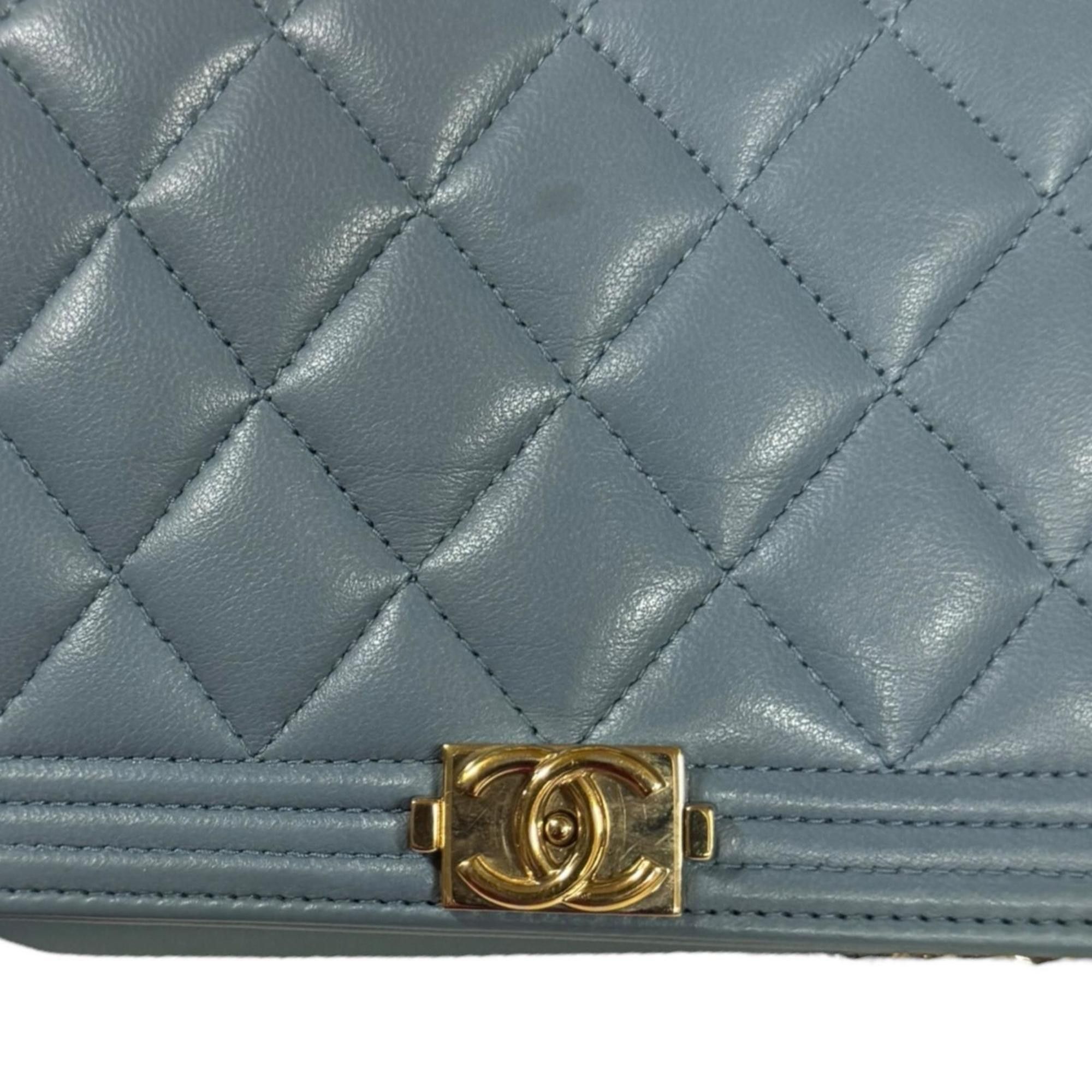 CHANEL Boy Shoulder Bag, Leather A81969, Blue, Women's, Chain Wallet