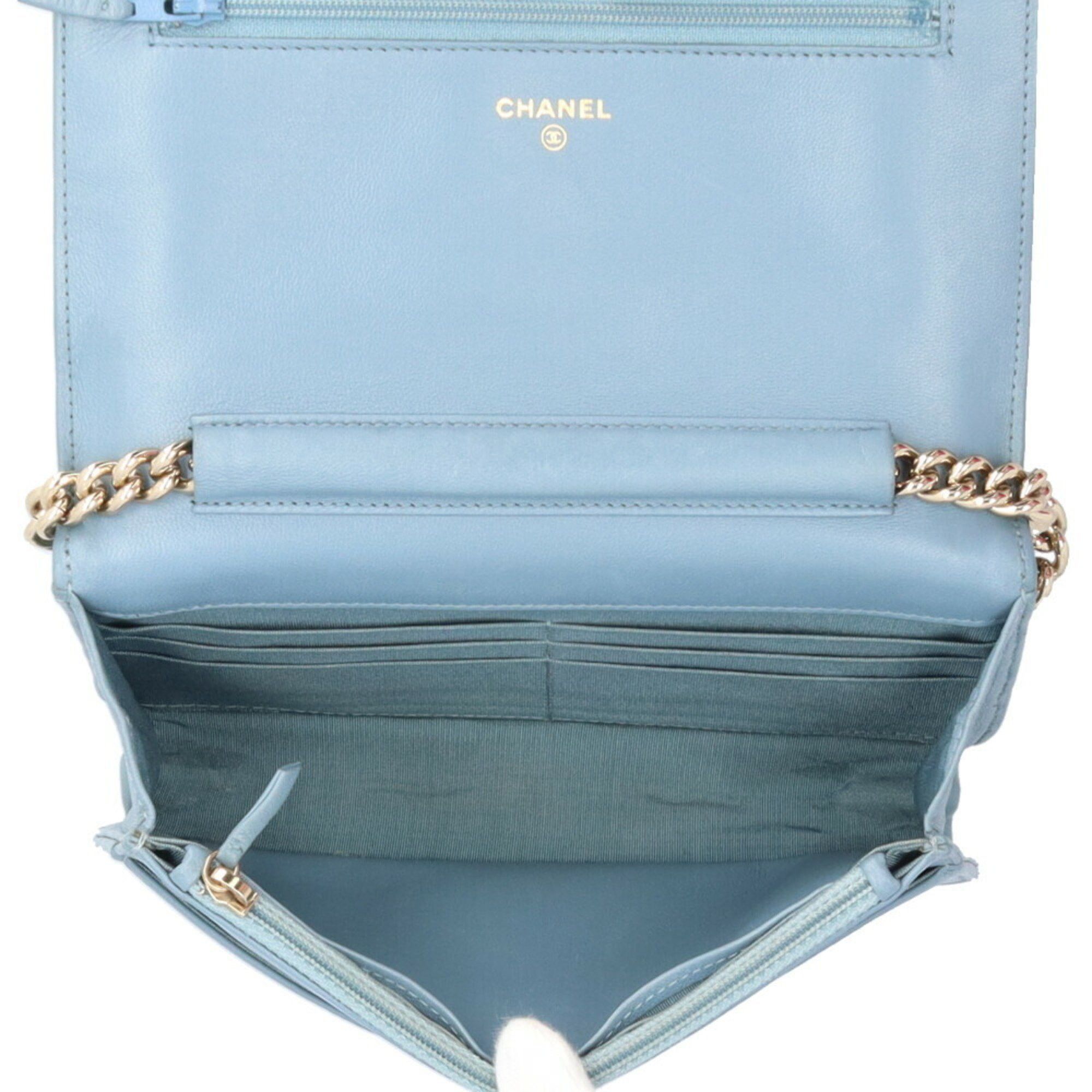 CHANEL Boy Shoulder Bag, Leather A81969, Blue, Women's, Chain Wallet