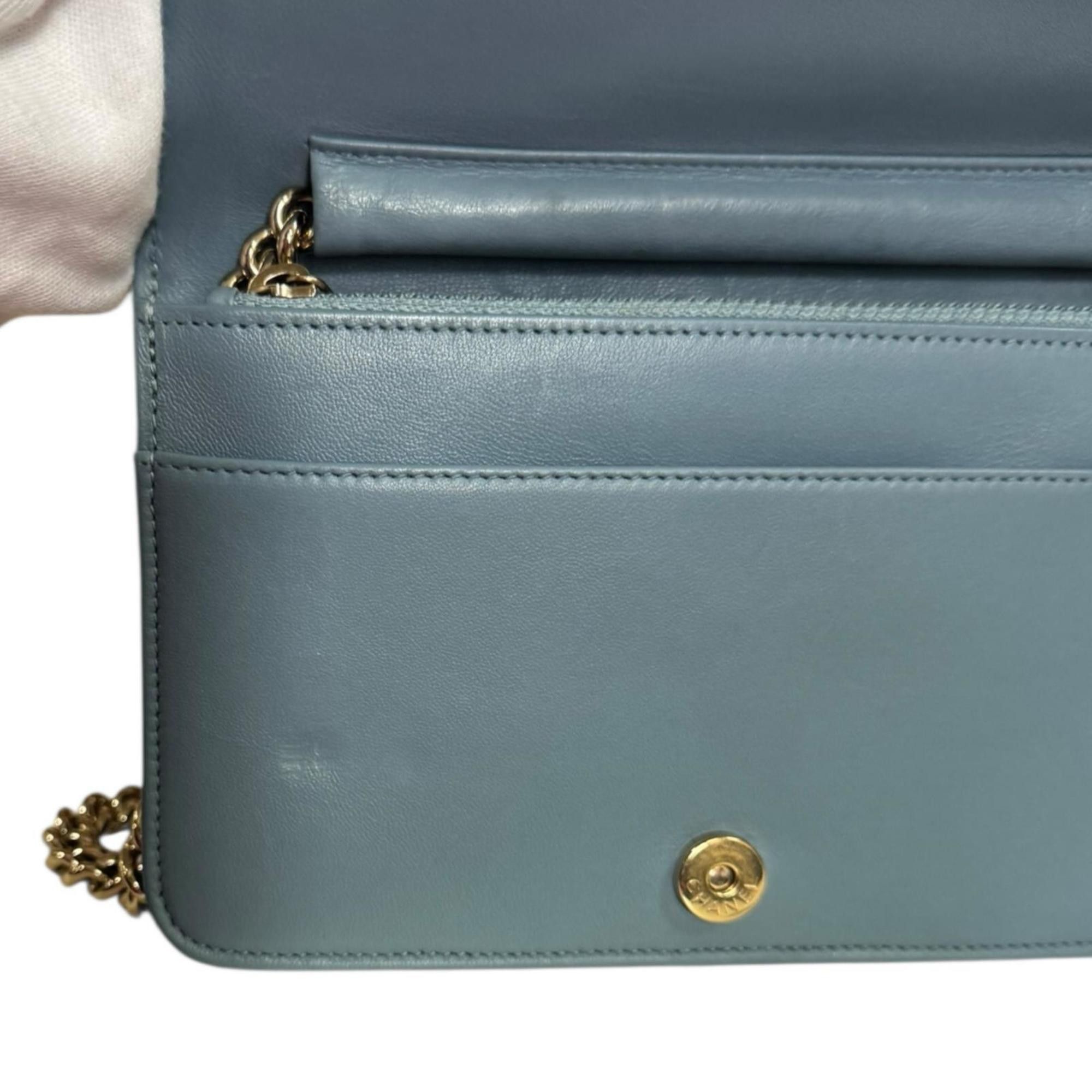 CHANEL Boy Shoulder Bag, Leather A81969, Blue, Women's, Chain Wallet
