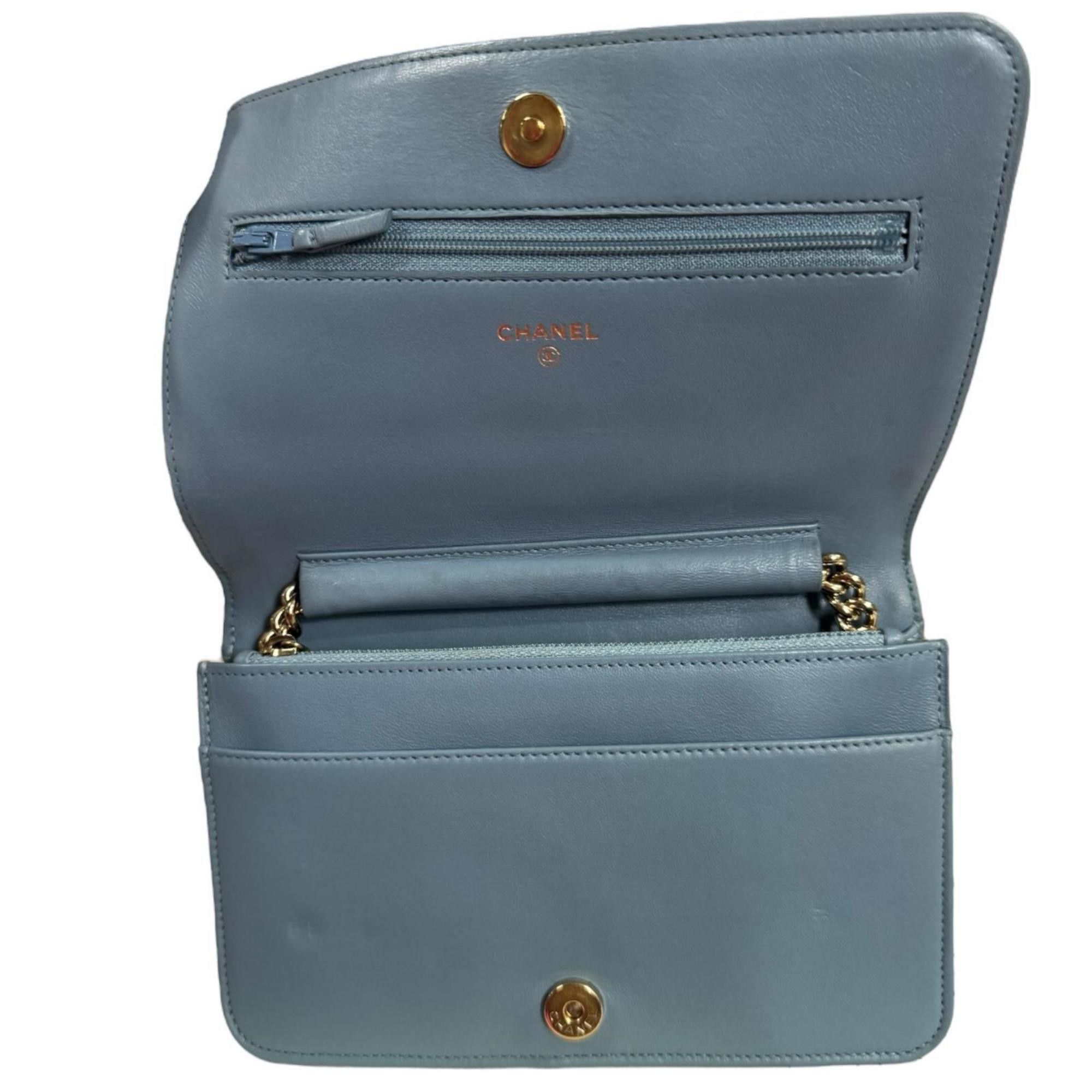 CHANEL Boy Shoulder Bag, Leather A81969, Blue, Women's, Chain Wallet