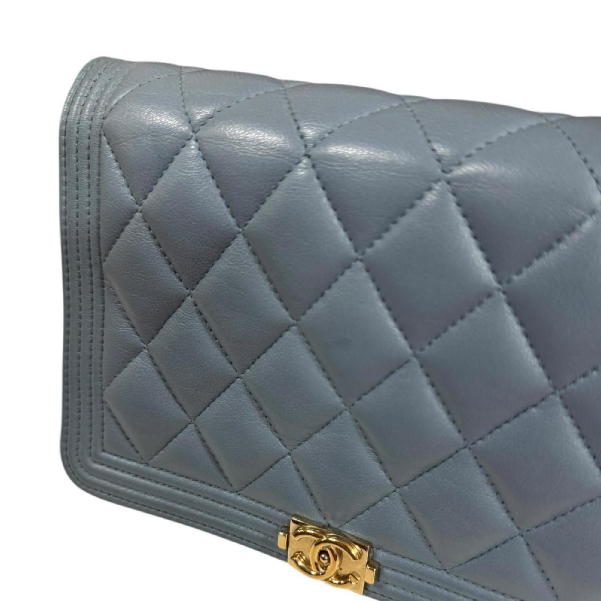 CHANEL Boy Shoulder Bag, Leather A81969, Blue, Women's, Chain Wallet