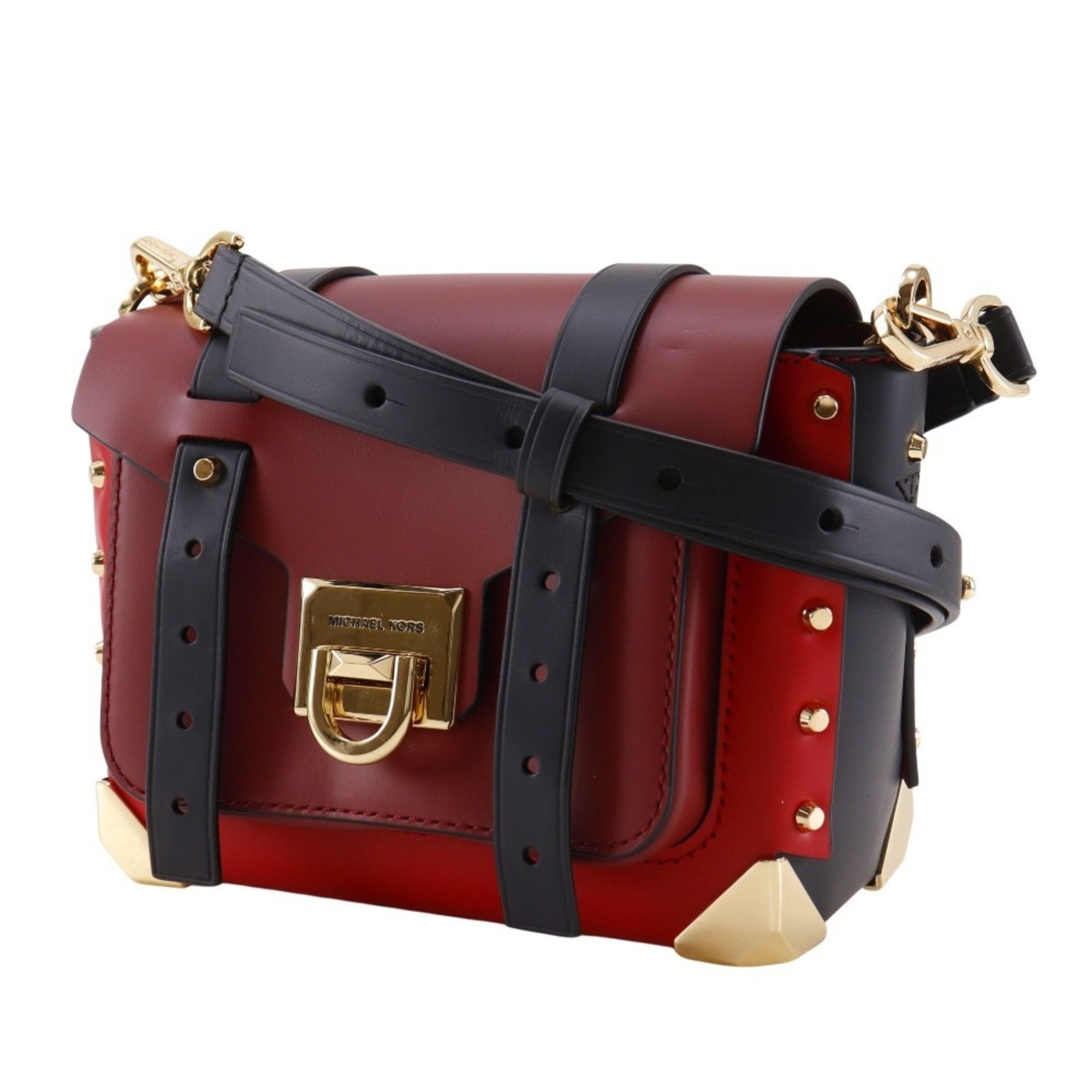 Michael Kors Michael Kors Manhattan Small Shoulder Bag, Studded Colorblock Leather, Red Flap, Women's Size ONE SIZE - 2 Thumbnail