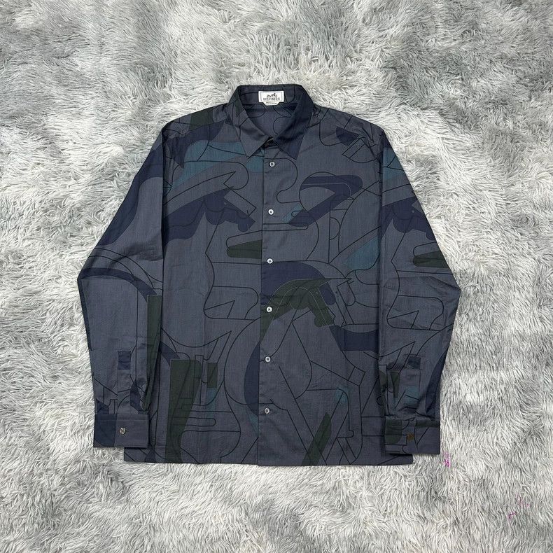Hermes Hermes Silk Geometric Logo Shirt - dmc Size US M / EU 48-50 / 2 - 6 Thumbnail