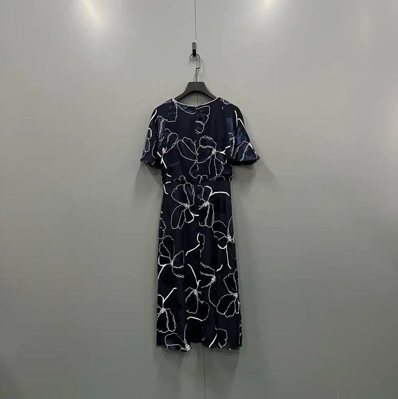 Max Mara MaxMara Summer Navy Cotton Short Sleeve Dress 0089 Size ONE SIZE - 2 Thumbnail