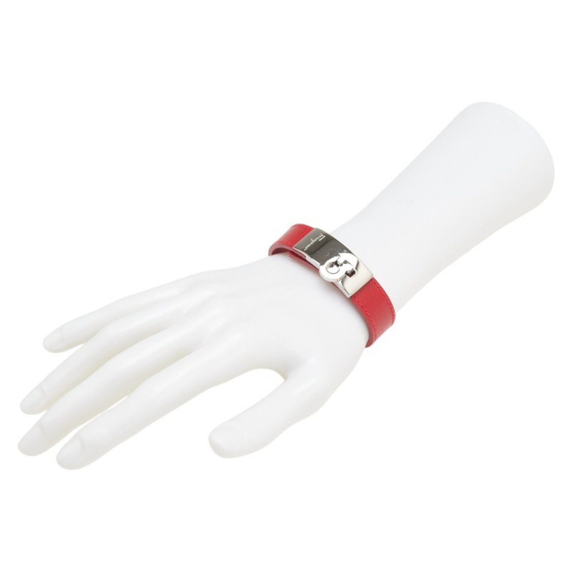 Salvatore Ferragamo Salvatore Ferragamo Gancini Bracelet in Red, Silver, Leather and Metal for Women Size ONE SIZE - 6 Thumbnail