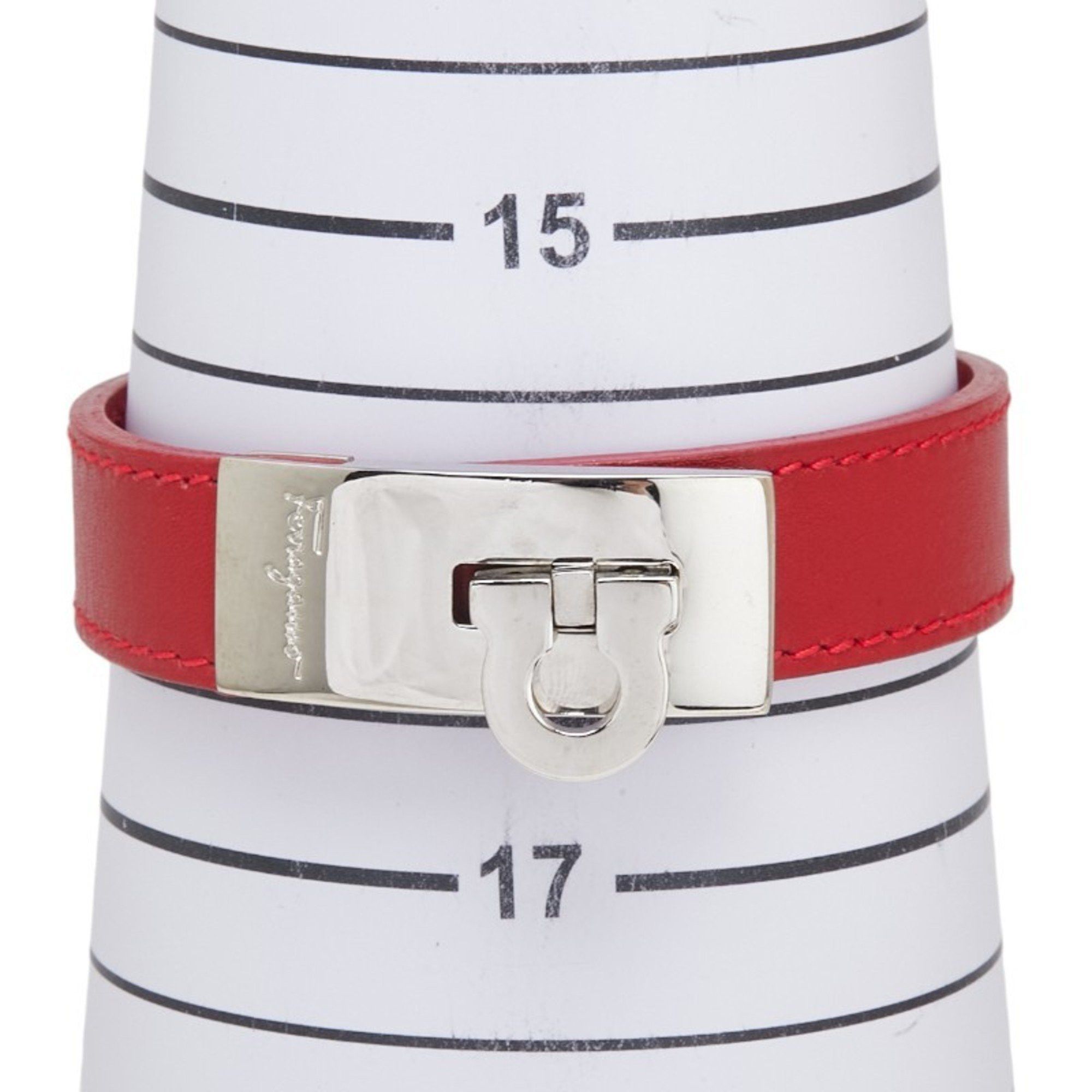 Salvatore Ferragamo Salvatore Ferragamo Gancini Bracelet in Red, Silver, Leather and Metal for Women Size ONE SIZE - 5 Thumbnail