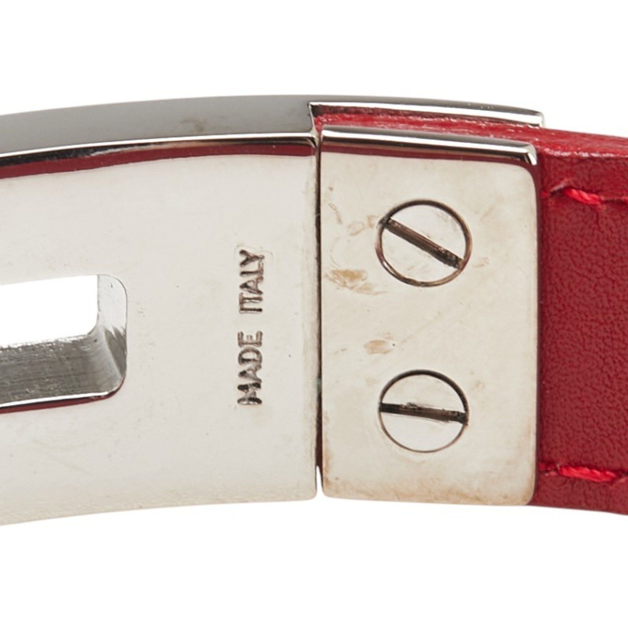 Salvatore Ferragamo Salvatore Ferragamo Gancini Bracelet in Red, Silver, Leather and Metal for Women Size ONE SIZE - 4 Thumbnail