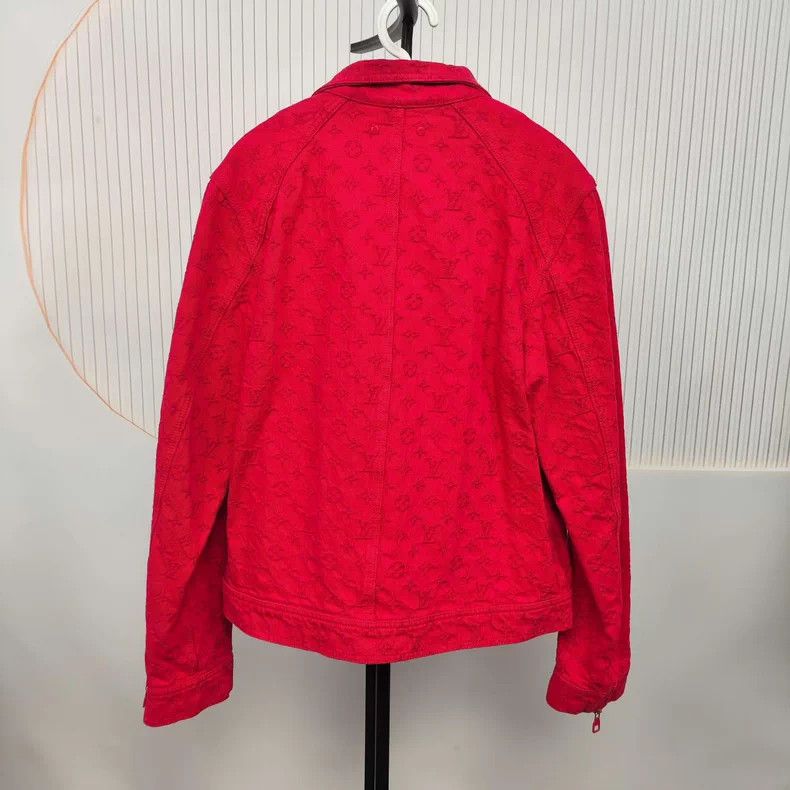 Louis Vuitton LV Monogram Stand Collar Denim Jacket Red 48 - dmc Size US L / EU 52-54 / 3 - 2 Thumbnail