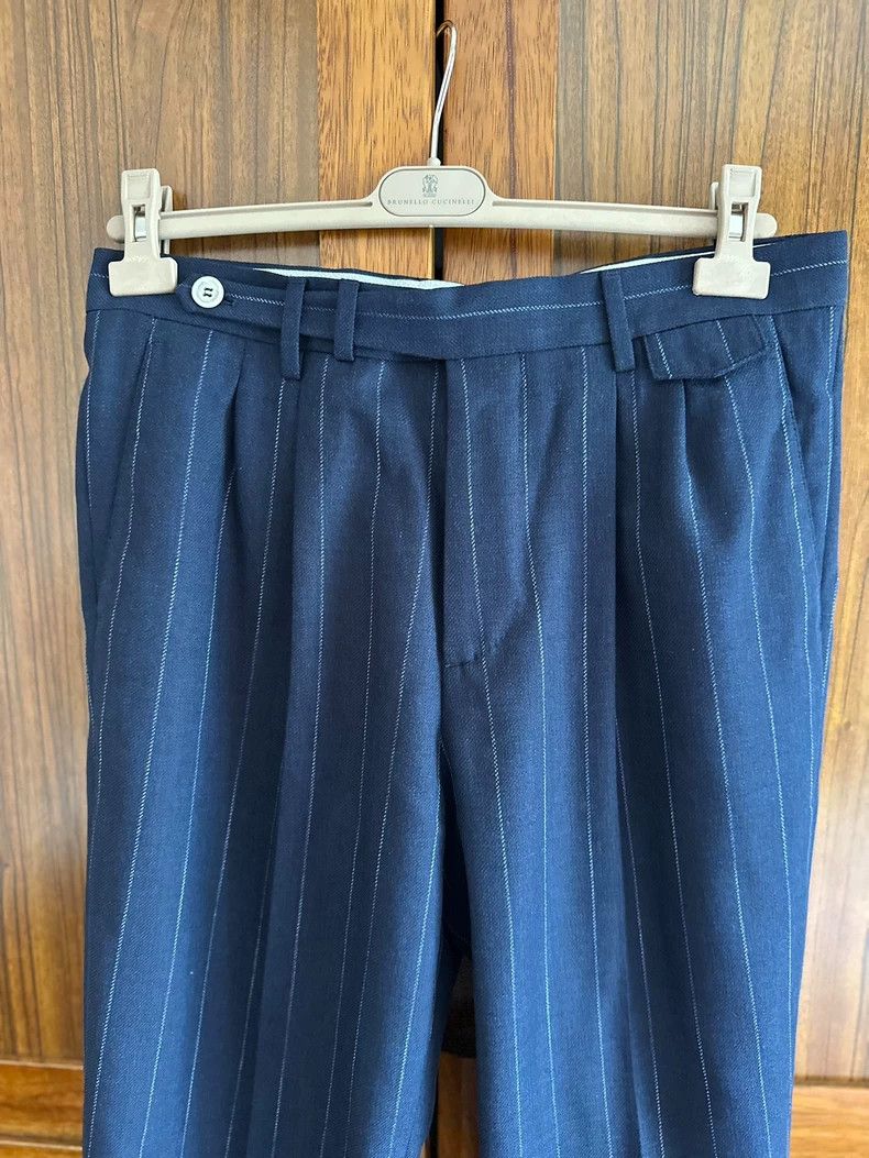 Brunello Cucinelli Brunello Cucinelli Men's Blue Striped Trousers - dmc Size US 31 - 4 Thumbnail