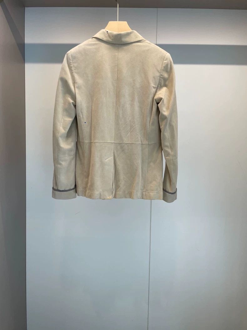 Brunello Cucinelli Brunello Cucinelli Beige Leather Jacket - dmc Size US M / EU 48-50 / 2 - 2 Thumbnail