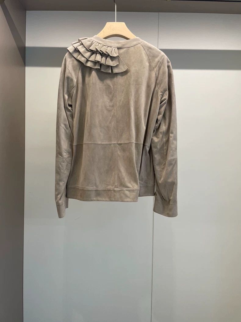 Brunello Cucinelli Brunello Cucinelli Beige Leather Jacket 42 - dmc Size US M / EU 48-50 / 2 - 2 Thumbnail