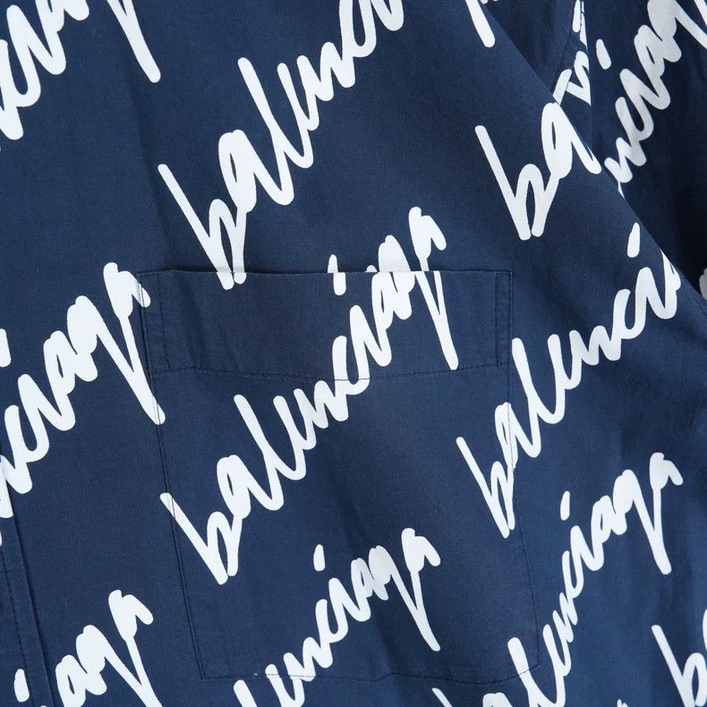 Balenciaga Balenciaga Blue Script Print Shirt - dmc Size US S / EU 44-46 / 1 - 3 Thumbnail
