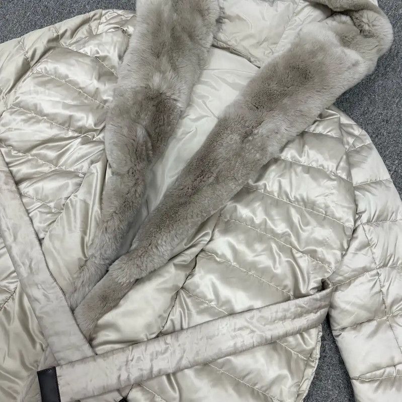 Max Mara MaxMara Gray Women's Down Coat with Fur 0089 Size M / US 6-8 / IT 42-44 - 3 Thumbnail
