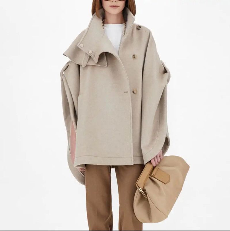 Max Mara MaxMara Beige Cotton Women's Overcoat 0089 Size ONE SIZE - 8 Thumbnail
