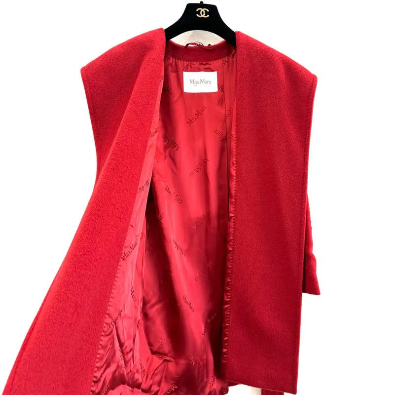 Max Mara MaxMara Red Polyester Lady's Coat 0089 Size XS / US 0-2 / IT 36-38 - 3 Thumbnail