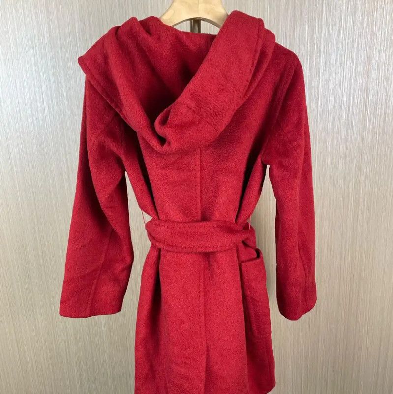 Max Mara MaxMara Red Hooded Wool Coat for Women 0089 Size L / US 10 / IT 46 - 2 Thumbnail