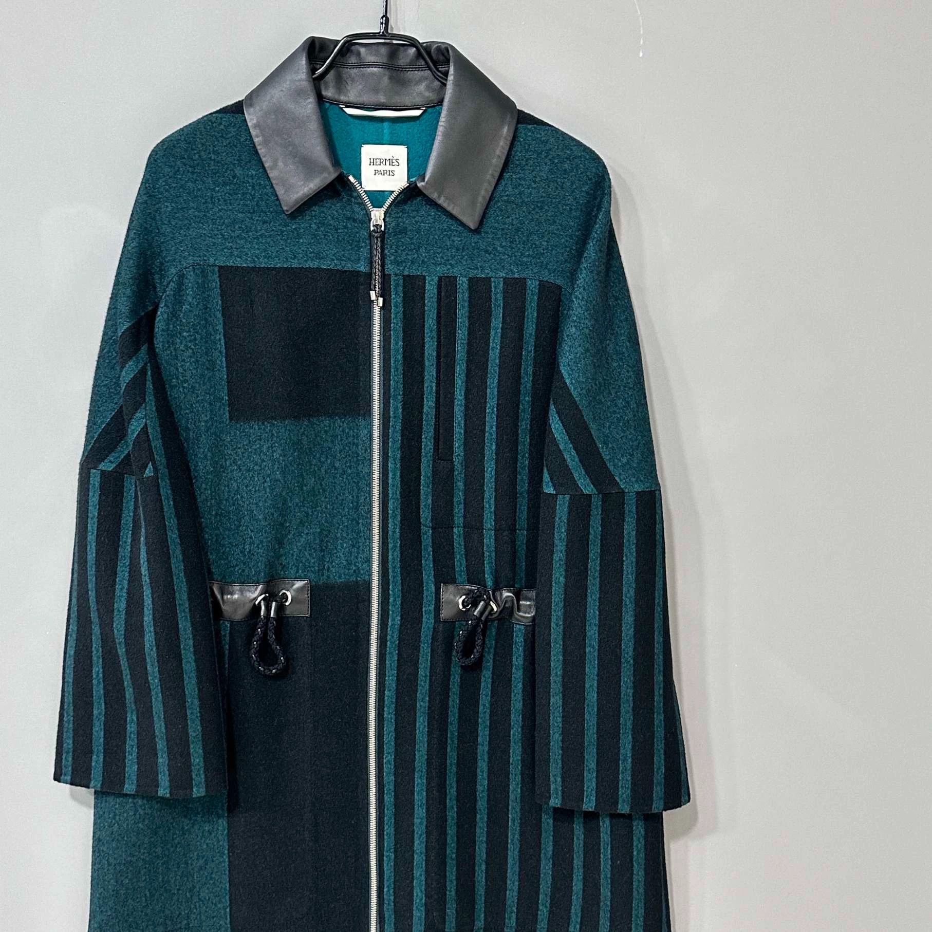 Hermes Striped Leather Trim Cashmere Coat - dmc Size US XS / EU 42 / 0 - 2 Thumbnail