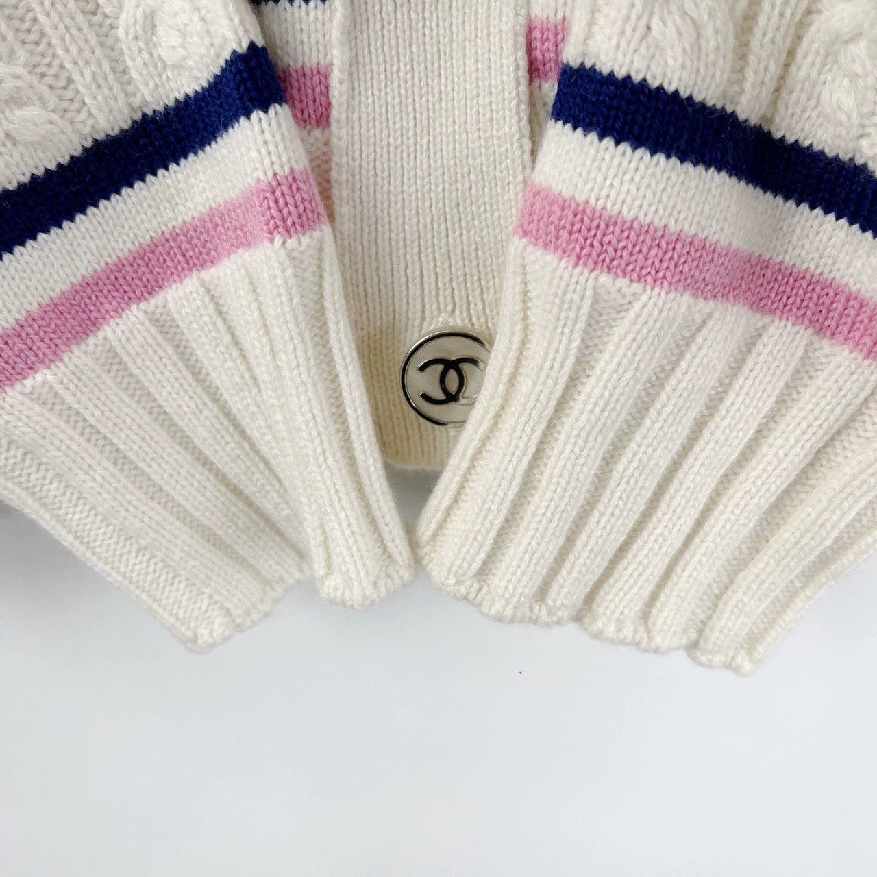 Chanel Chanel Beige Stripe Enamel Button Cardigan - dmc Size US S / EU 44-46 / 1 - 6 Thumbnail