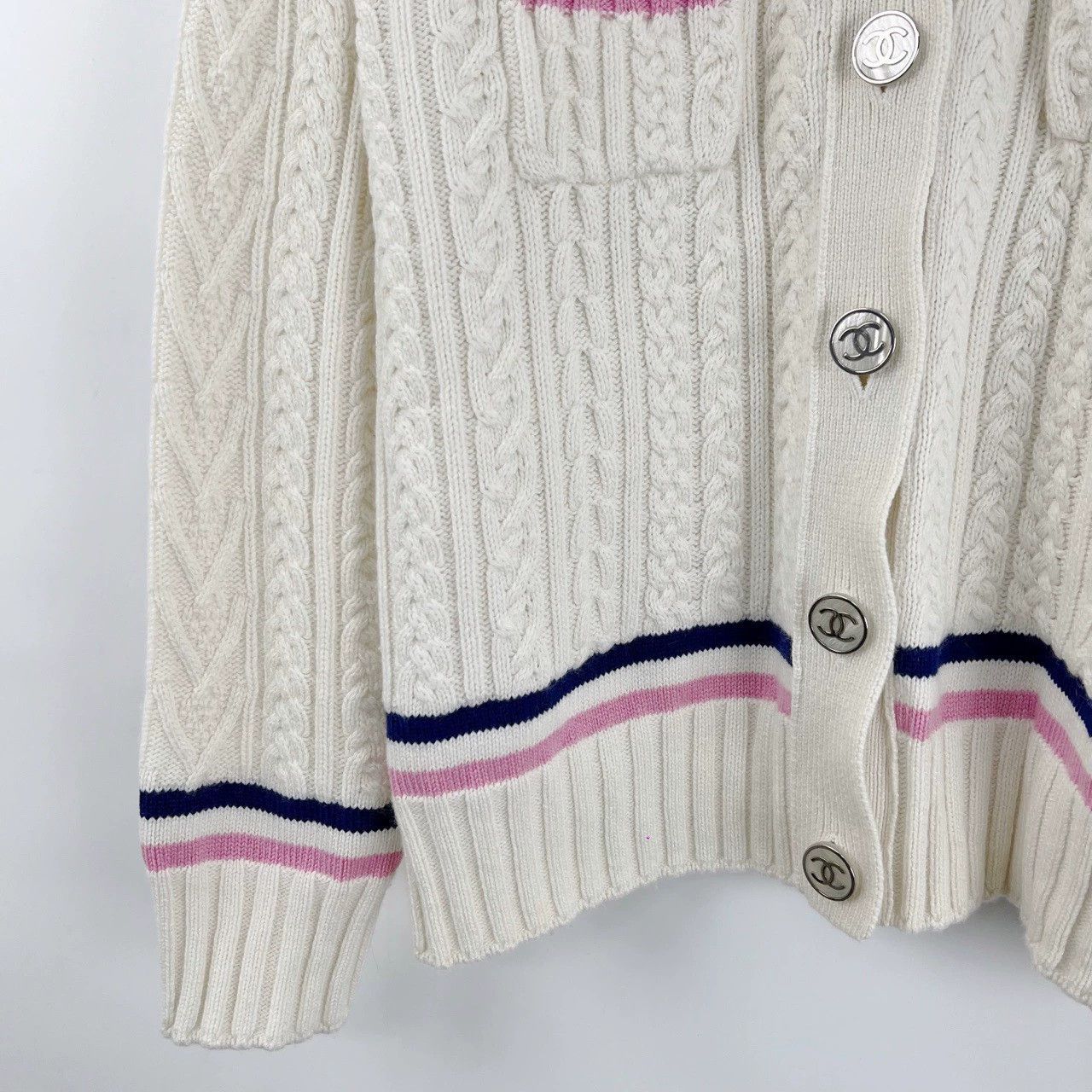 Chanel Chanel Beige Stripe Enamel Button Cardigan - dmc Size US S / EU 44-46 / 1 - 5 Thumbnail