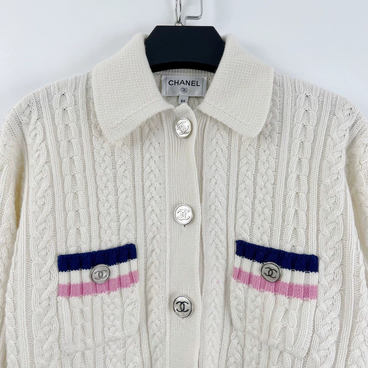 Chanel Chanel Beige Stripe Enamel Button Cardigan - dmc Size US S / EU 44-46 / 1 - 4 Thumbnail