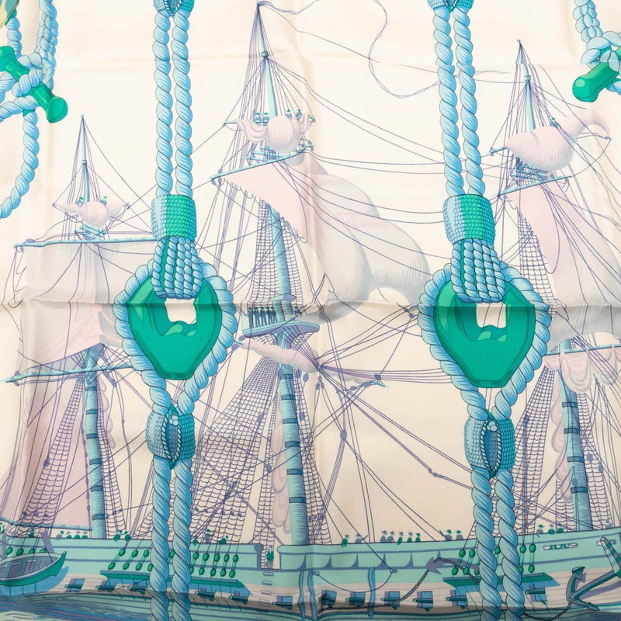 Hermes Hermes Hermès Carré 90 Tribord Sailing Ship Scarf, Beige, Blue, Multicolor, Silk, Women's Size ONE SIZE - 2 Thumbnail
