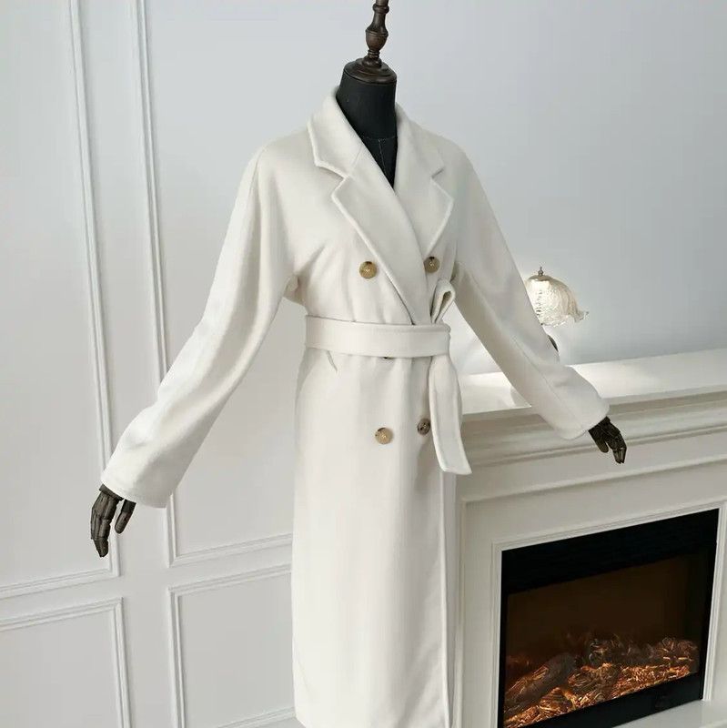Max Mara MaxMara Women's White Coat with Belt 0089 Size M / US 6-8 / IT 42-44 - 3 Thumbnail