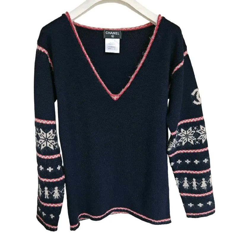 Chanel Chanel Multicolor Wool V-Neck Sweater for Women 0089 Size S / US 4 / IT 40 - 2 Thumbnail