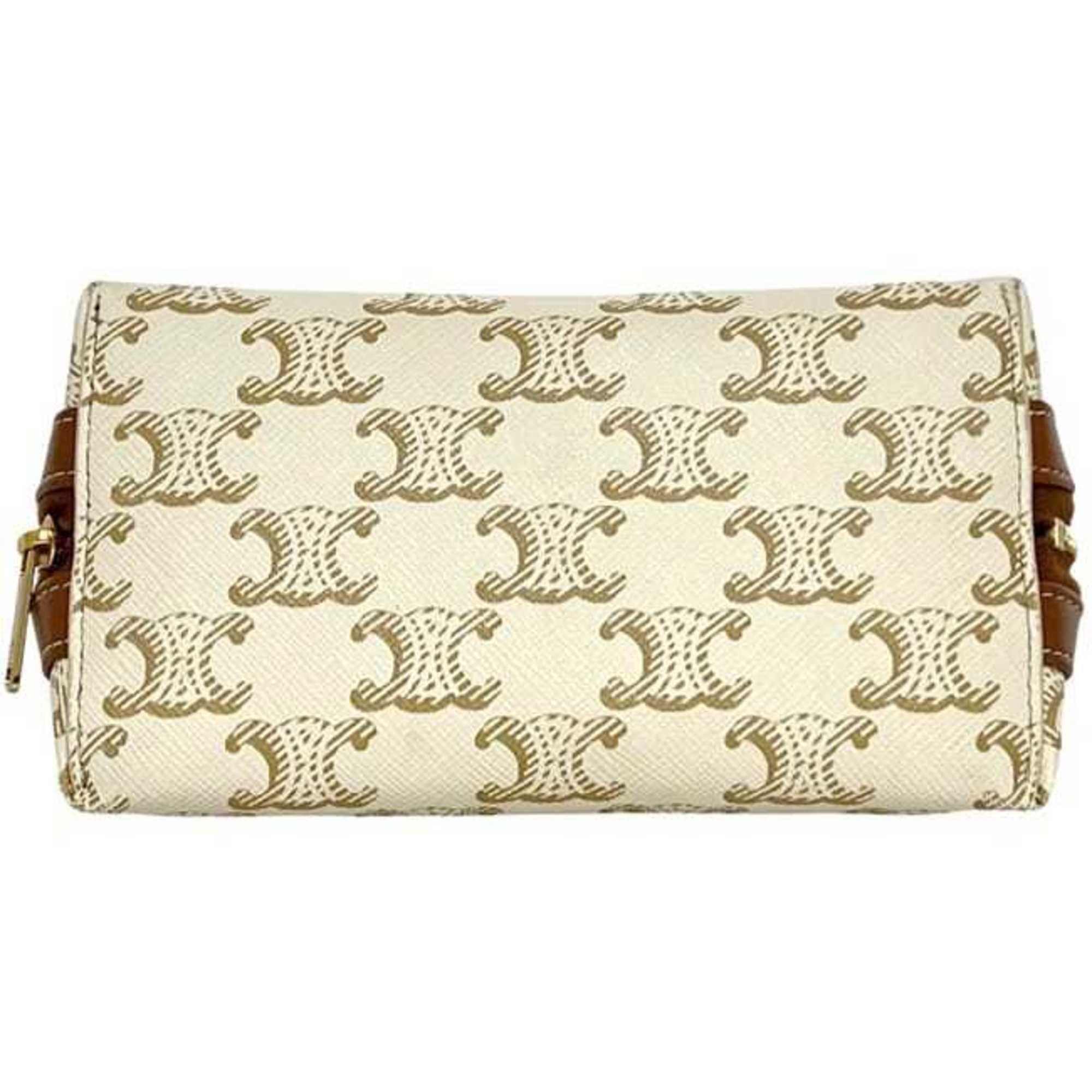 Celine Celine Mini Pouch f-24383 White/Brown Triomphe Print 4M1622CZJ PVC Leather W-IE-3274 Men's/Women's Size ONE SIZE - 5 Thumbnail