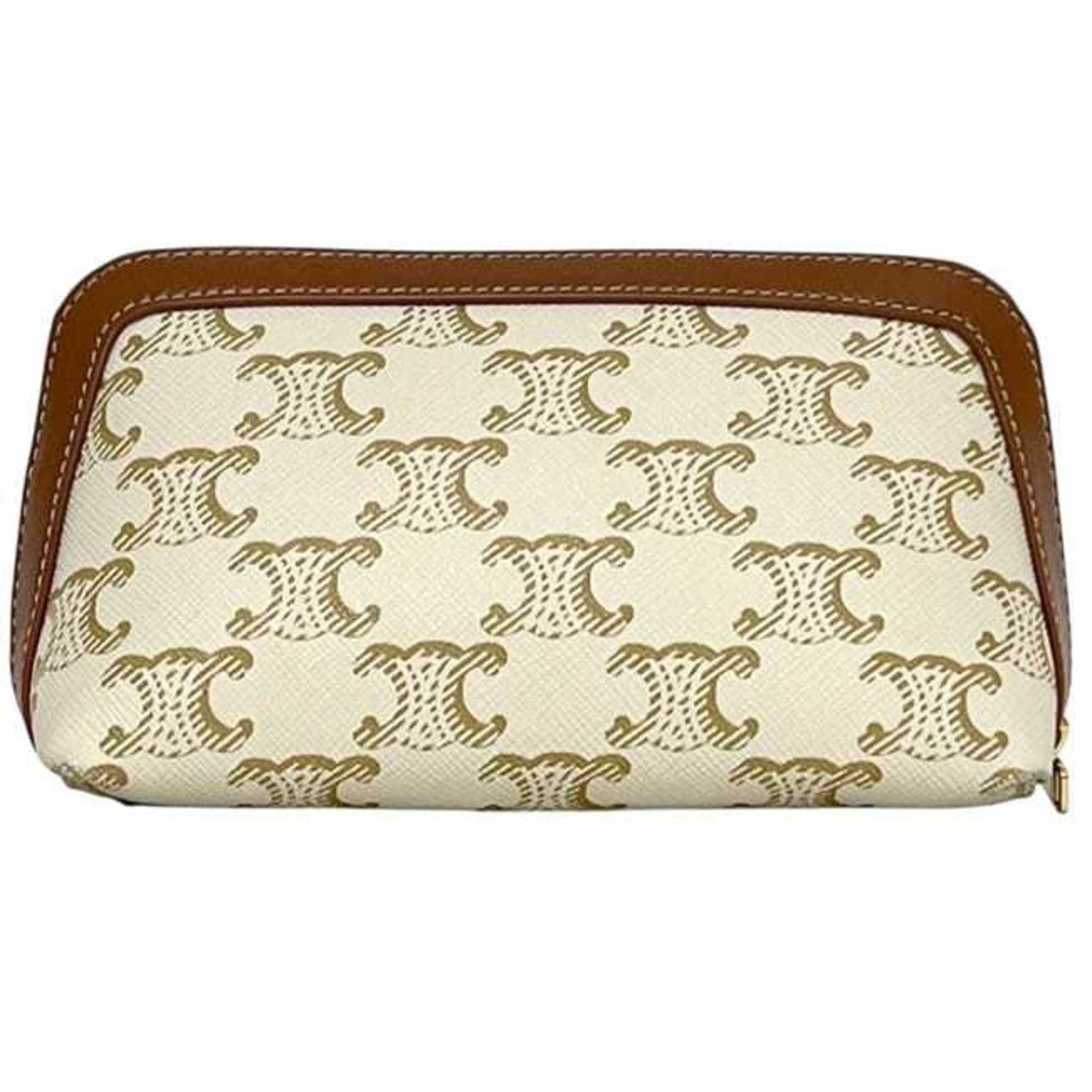 Celine Celine Mini Pouch f-24383 White/Brown Triomphe Print 4M1622CZJ PVC Leather W-IE-3274 Men's/Women's Size ONE SIZE - 4 Thumbnail