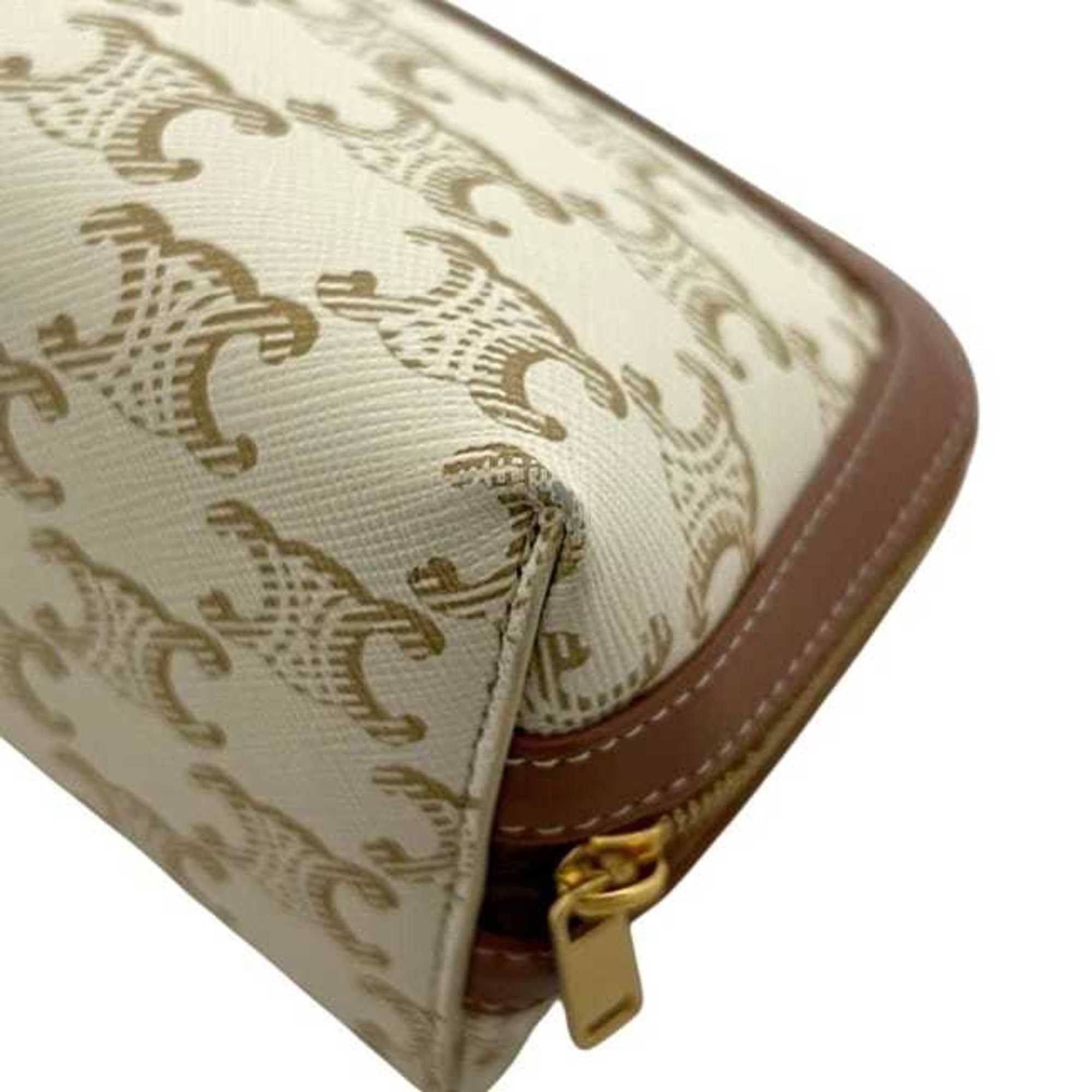 Celine Celine Mini Pouch f-24383 White/Brown Triomphe Print 4M1622CZJ PVC Leather W-IE-3274 Men's/Women's Size ONE SIZE - 6 Thumbnail