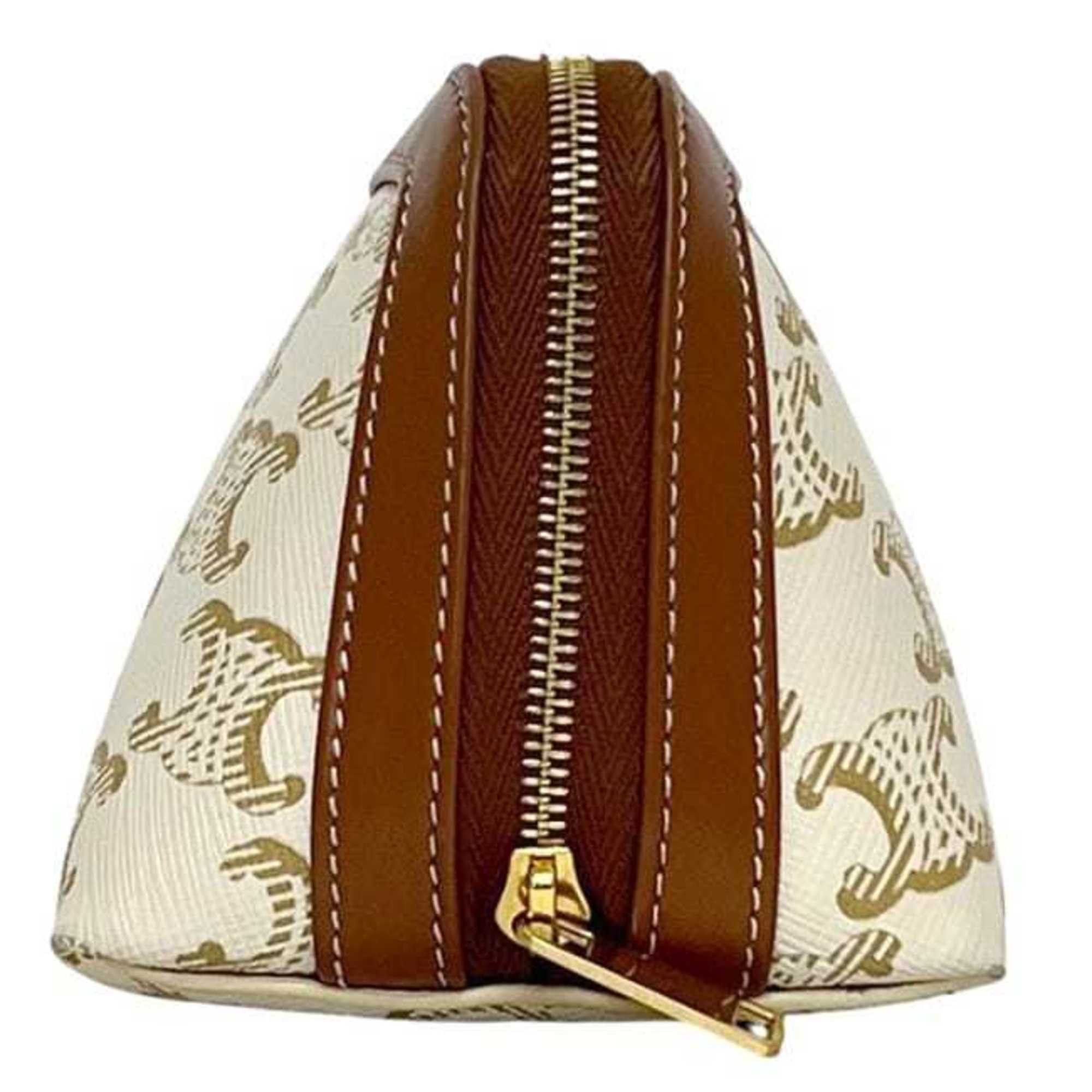Celine Celine Mini Pouch f-24383 White/Brown Triomphe Print 4M1622CZJ PVC Leather W-IE-3274 Men's/Women's Size ONE SIZE - 3 Thumbnail