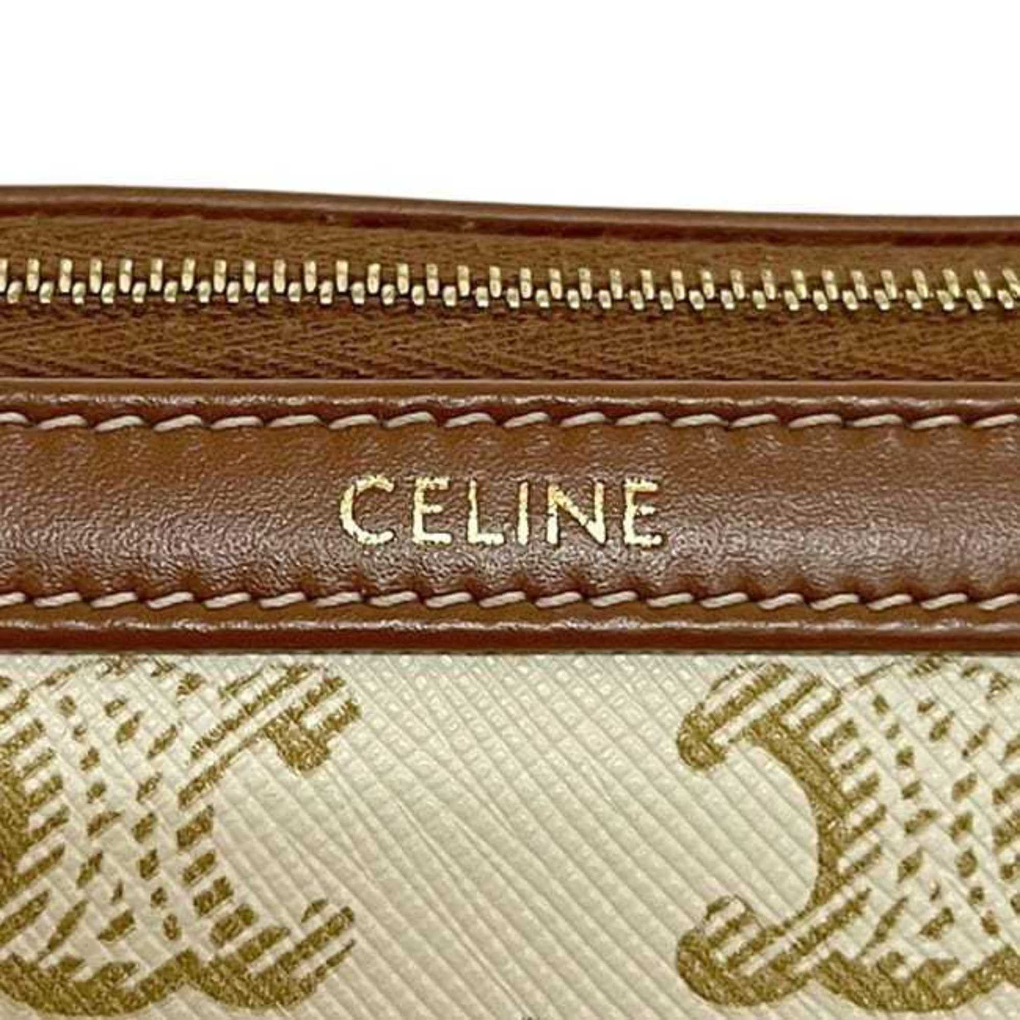 Celine Celine Mini Pouch f-24383 White/Brown Triomphe Print 4M1622CZJ PVC Leather W-IE-3274 Men's/Women's Size ONE SIZE - 7 Thumbnail