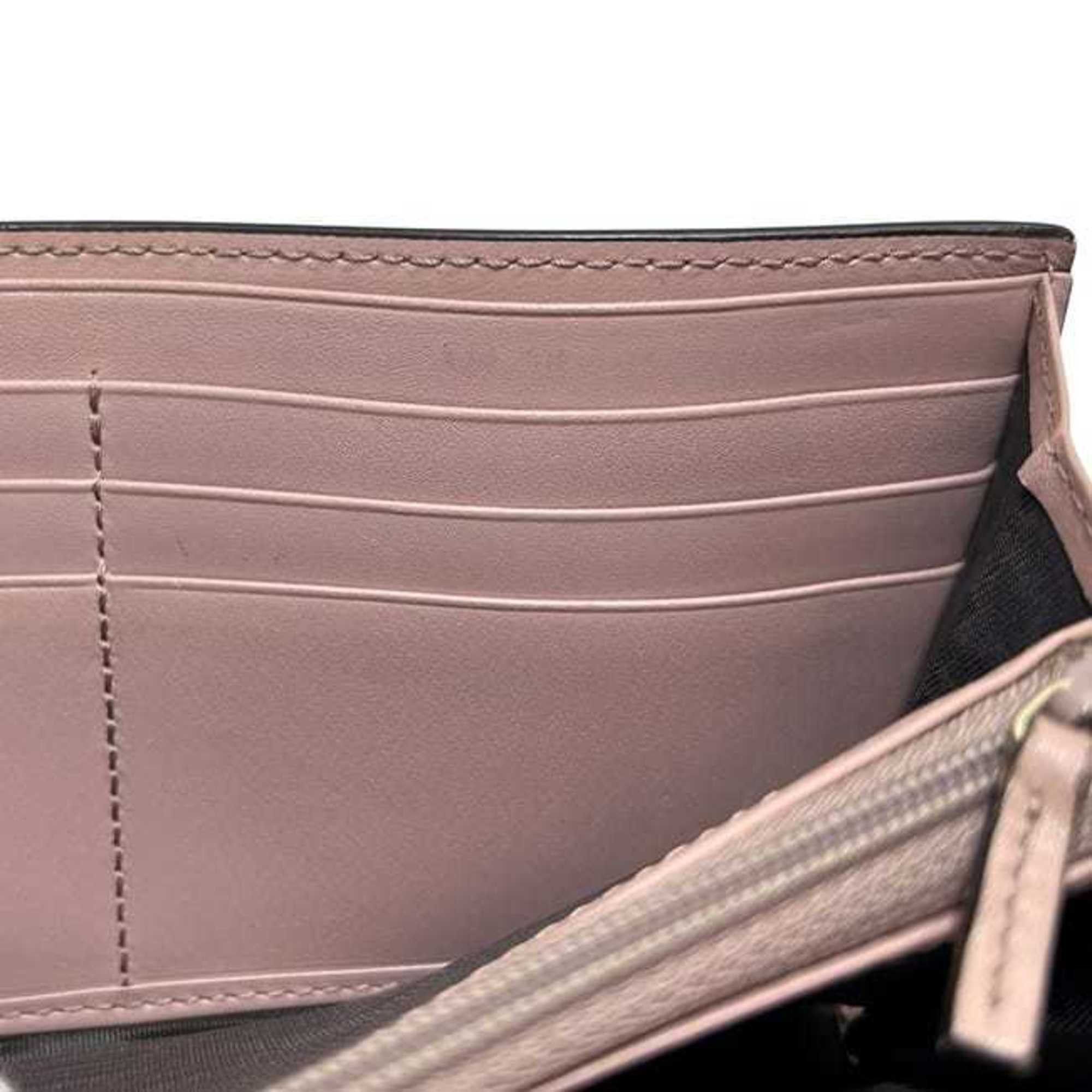 Gucci Gucci Bifold Long Wallet ec-24305 Pink Beige Stripe 388679 Leather 0959 GUCCI Ribbon GG Embossed Women's Size ONE SIZE - 6 Thumbnail