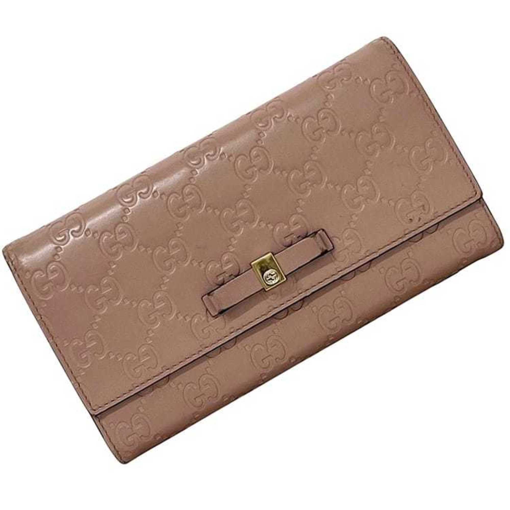 Gucci Gucci Bifold Long Wallet ec-24305 Pink Beige Stripe 388679 Leather 0959 GUCCI Ribbon GG Embossed Women's Size ONE SIZE - 2 Thumbnail