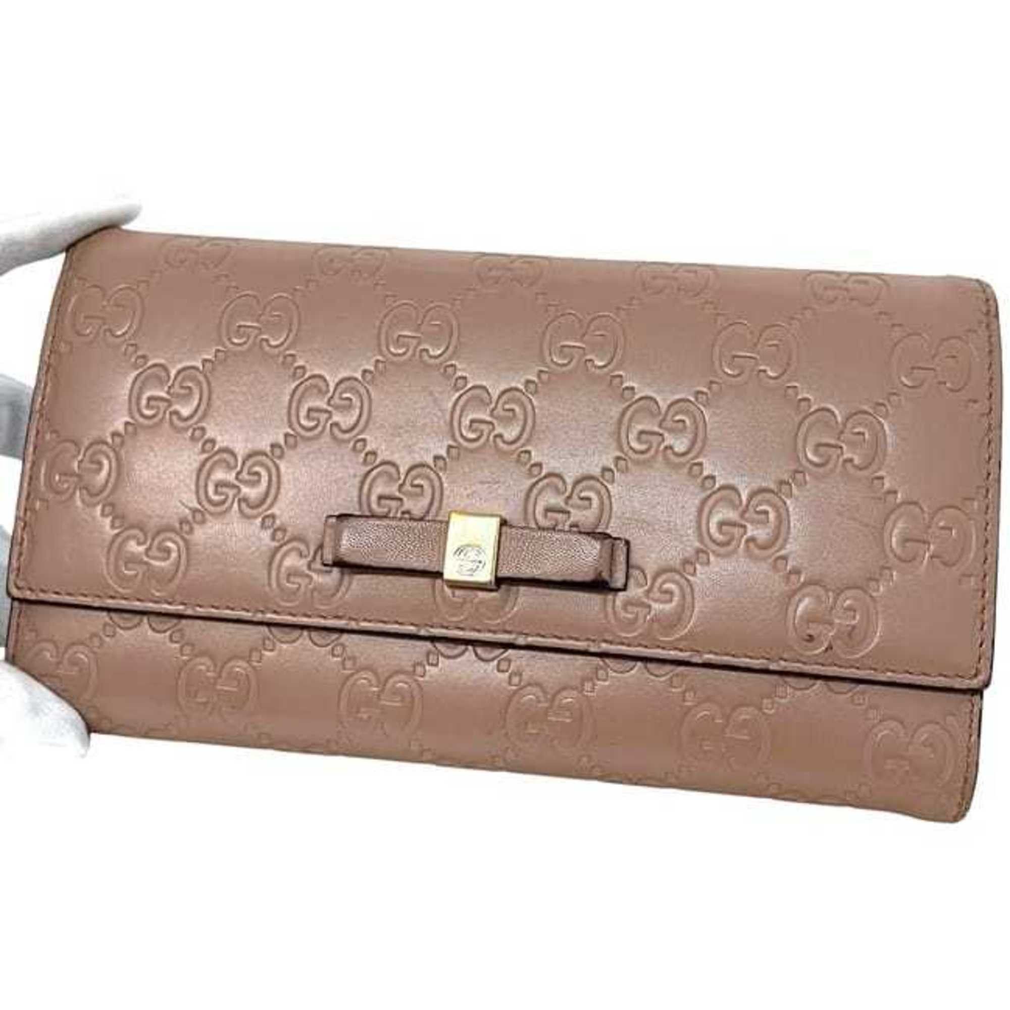 Gucci Gucci Bifold Long Wallet ec-24305 Pink Beige Stripe 388679 Leather 0959 GUCCI Ribbon GG Embossed Women's Size ONE SIZE - 10 Thumbnail