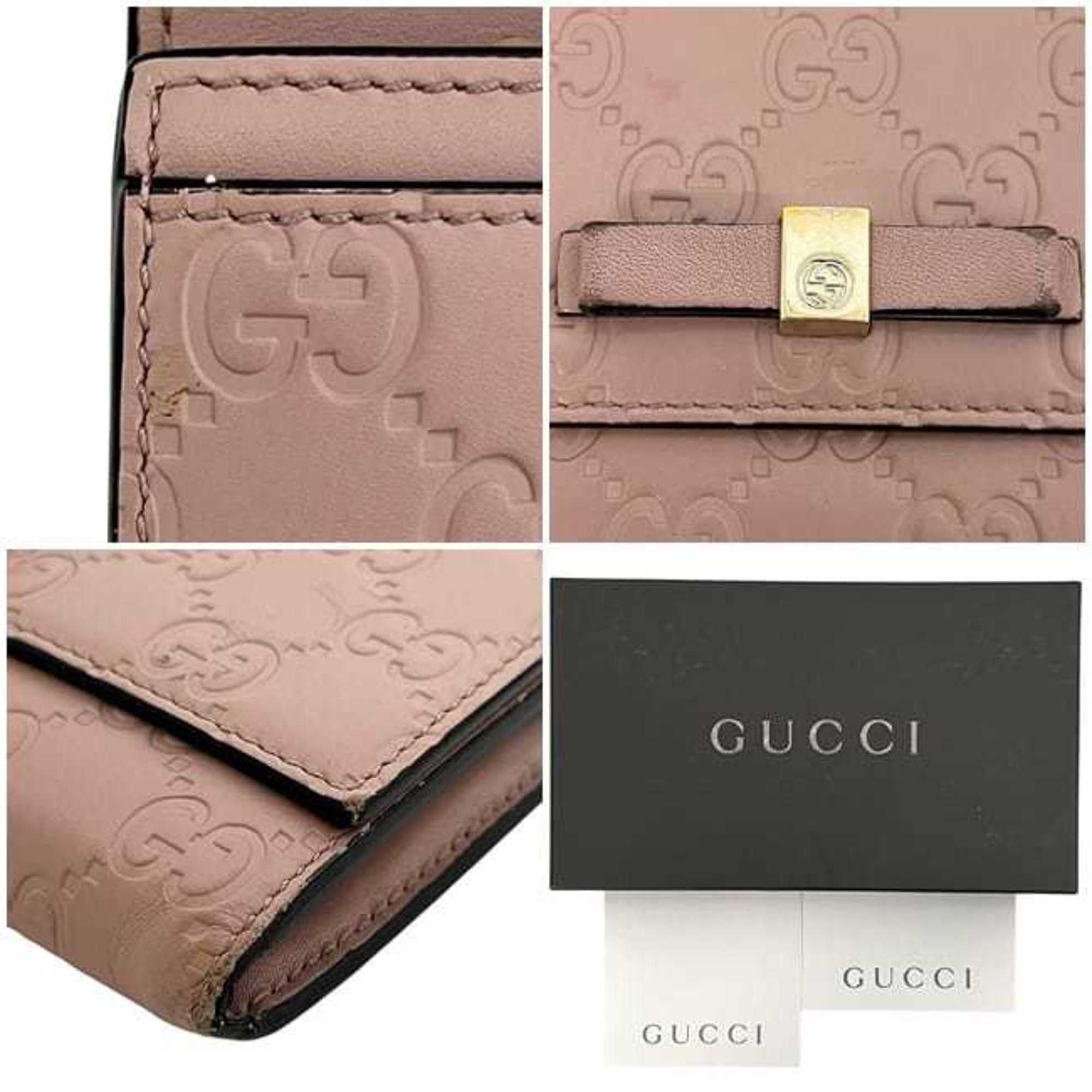 Gucci Gucci Bifold Long Wallet ec-24305 Pink Beige Stripe 388679 Leather 0959 GUCCI Ribbon GG Embossed Women's Size ONE SIZE - 9 Thumbnail