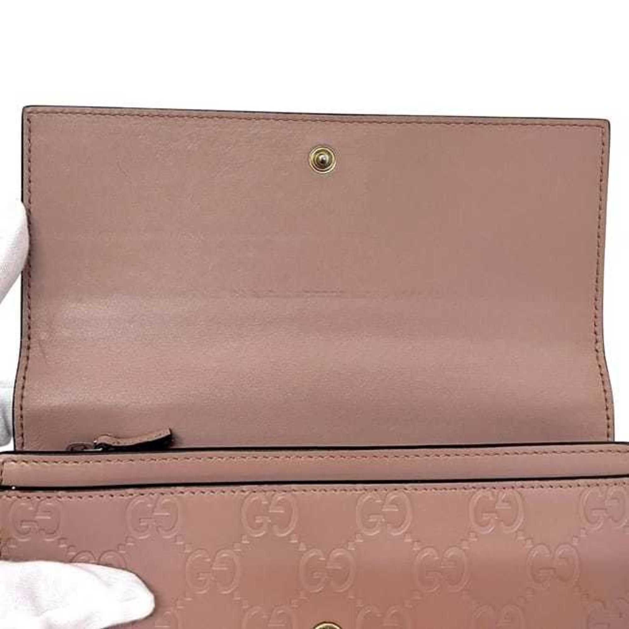 Gucci Gucci Bifold Long Wallet ec-24305 Pink Beige Stripe 388679 Leather 0959 GUCCI Ribbon GG Embossed Women's Size ONE SIZE - 7 Thumbnail