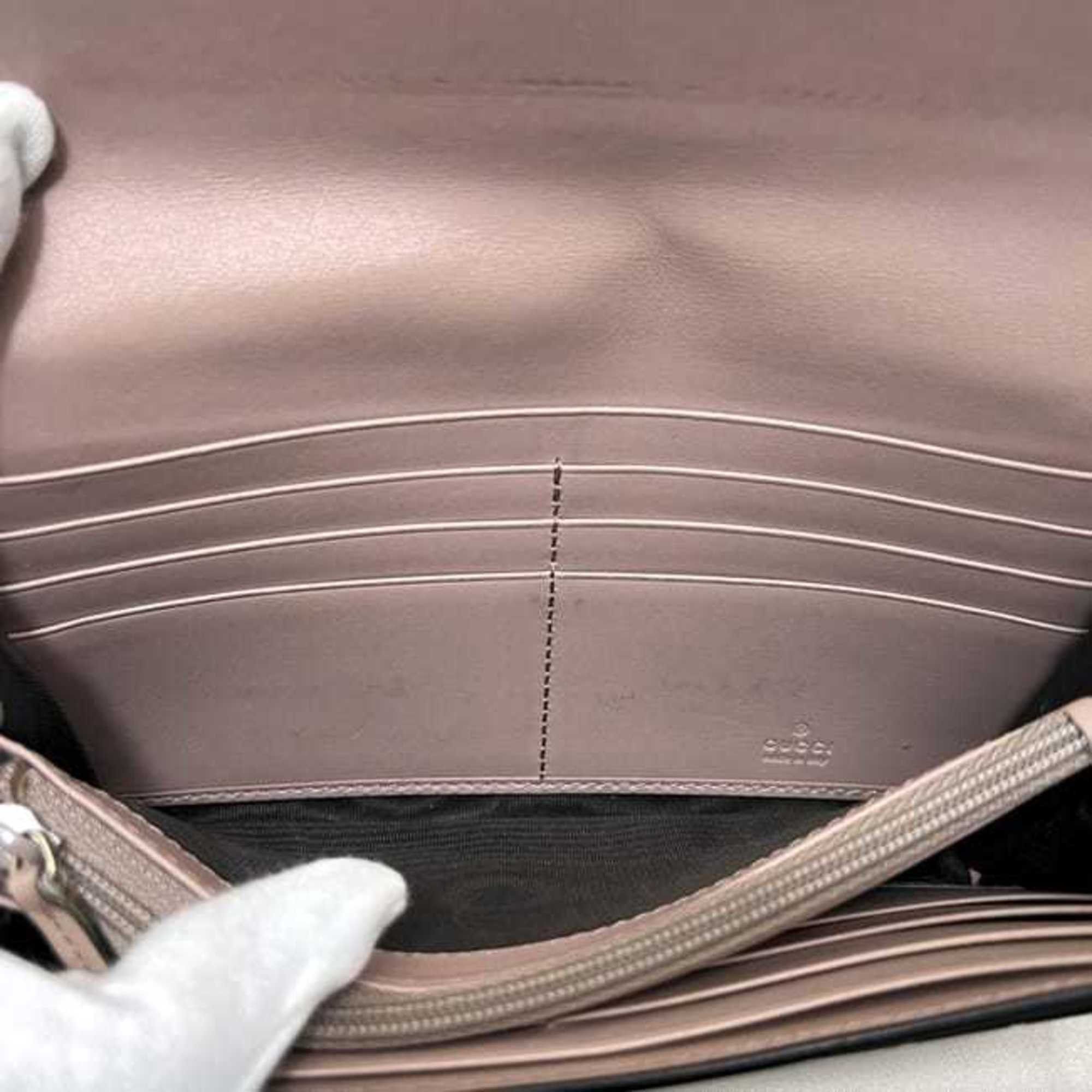 Gucci Gucci Bifold Long Wallet ec-24305 Pink Beige Stripe 388679 Leather 0959 GUCCI Ribbon GG Embossed Women's Size ONE SIZE - 5 Thumbnail