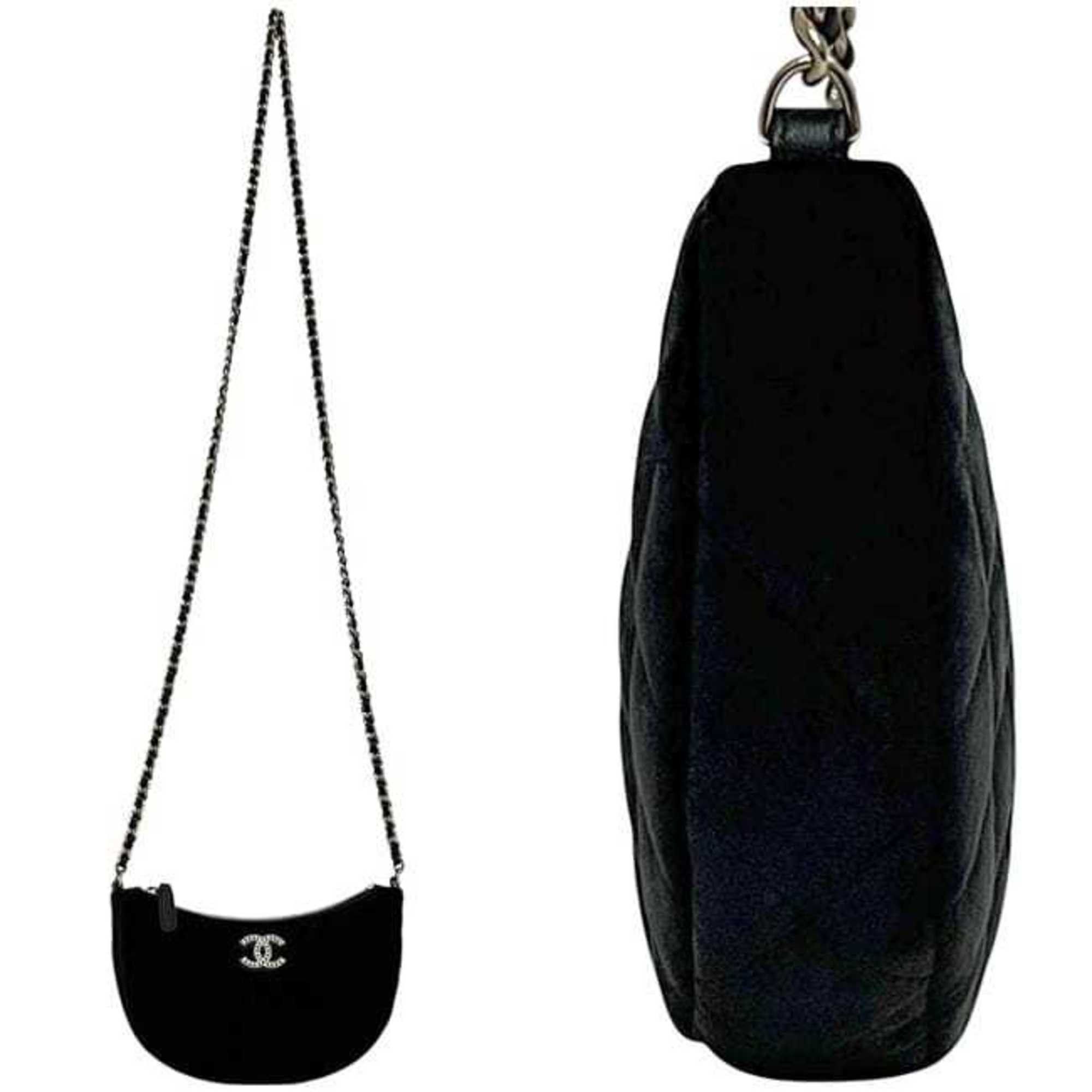 Chanel Chanel Half Moon Chain Shoulder Bag f-24440 Black 2024 Years Matelassé Velour C2G68T01 Random Seal CHANEL Coco Mark Rhinestone Crossbody Quilted Size ONE SIZE - 3 Thumbnail
