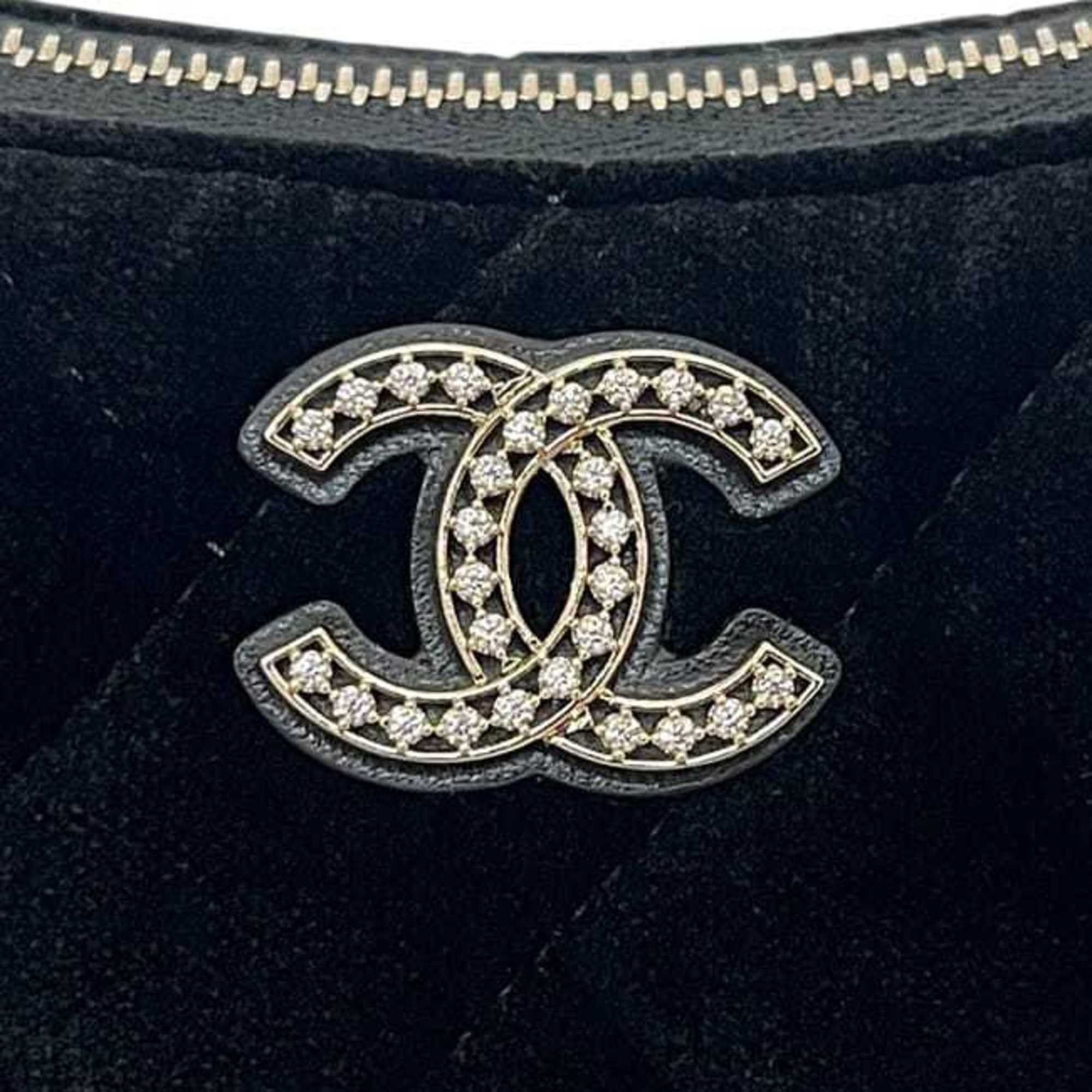 Chanel Chanel Half Moon Chain Shoulder Bag f-24440 Black 2024 Years Matelassé Velour C2G68T01 Random Seal CHANEL Coco Mark Rhinestone Crossbody Quilted Size ONE SIZE - 9 Thumbnail