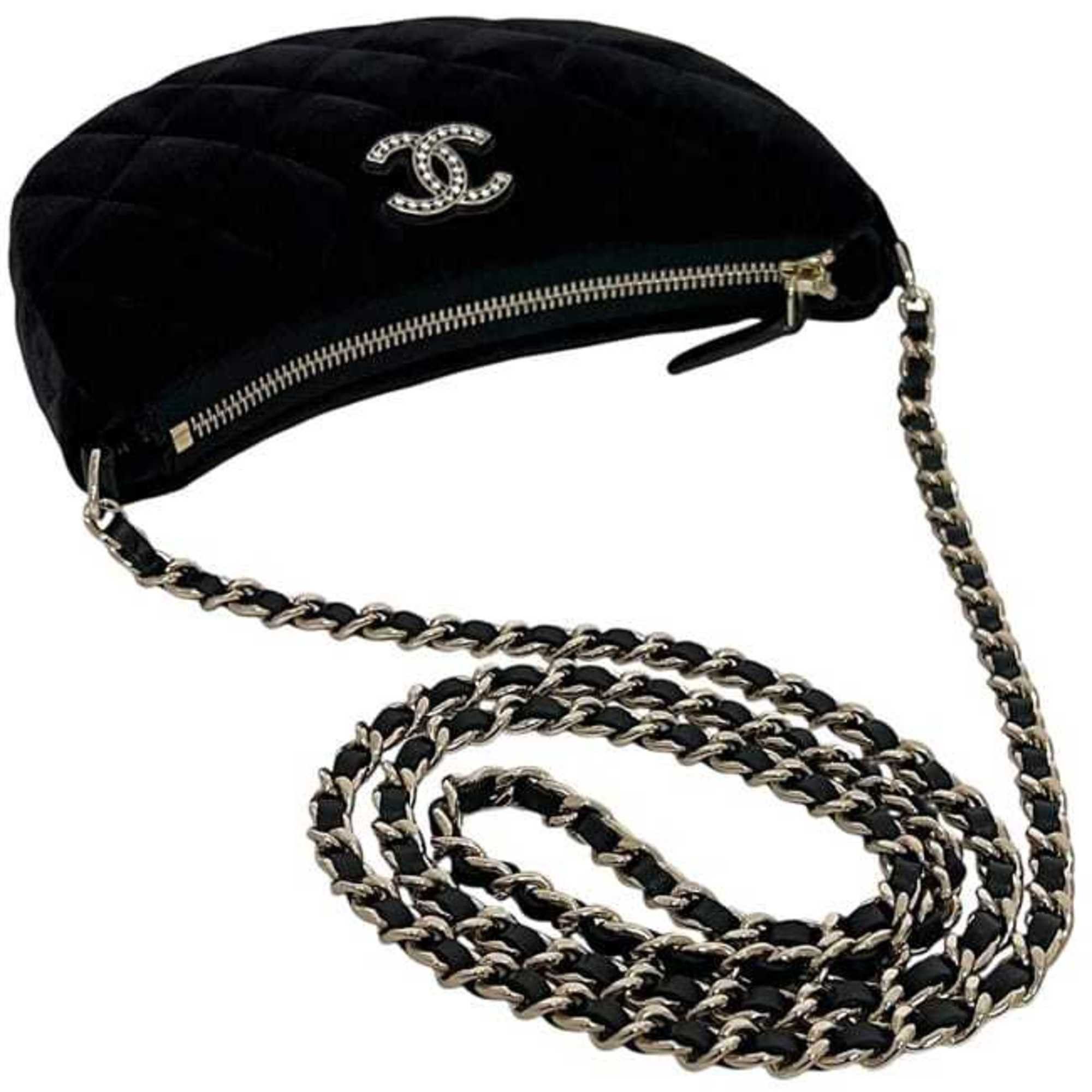 Chanel Chanel Half Moon Chain Shoulder Bag f-24440 Black 2024 Years Matelassé Velour C2G68T01 Random Seal CHANEL Coco Mark Rhinestone Crossbody Quilted Size ONE SIZE - 10 Thumbnail