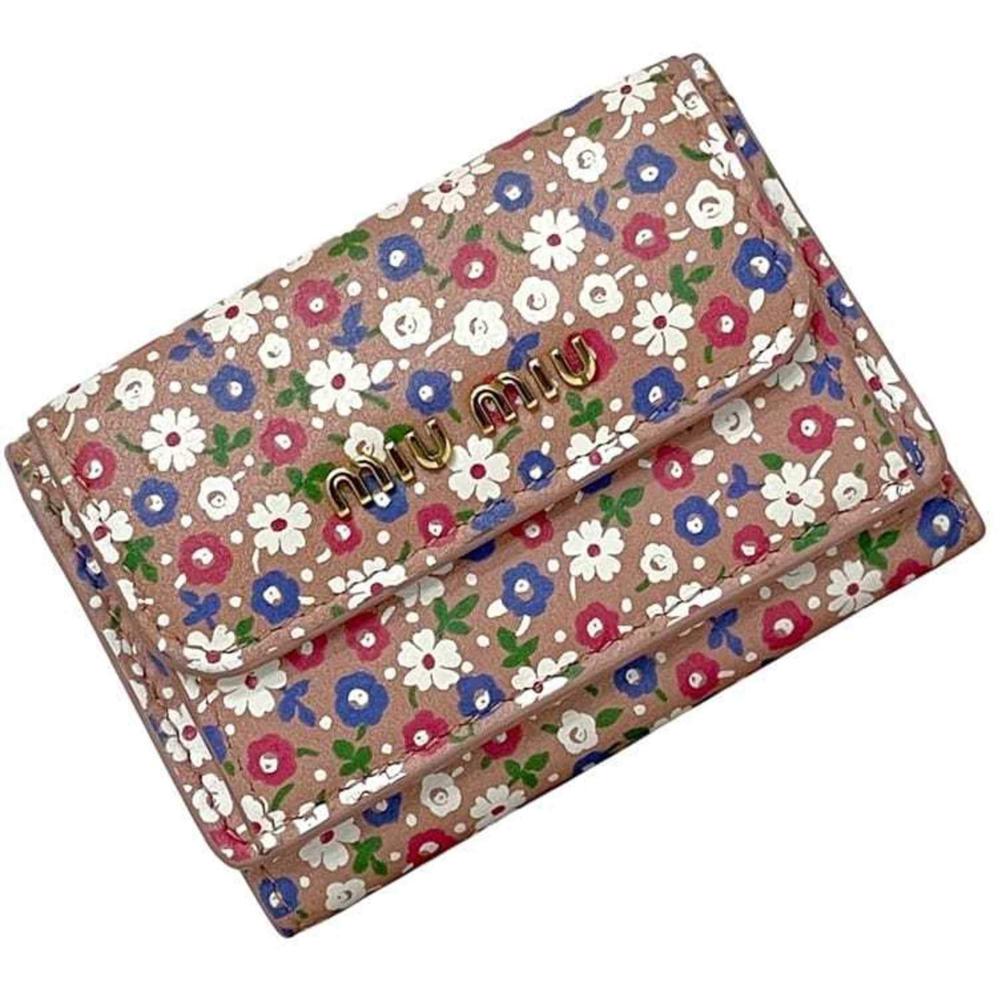 Miu Miu Miu Miu Miu Tri-fold Wallet ec-24412 Pink 5MH021 Leather 262 Flower Compact Mini Women's Size ONE SIZE - 2 Thumbnail