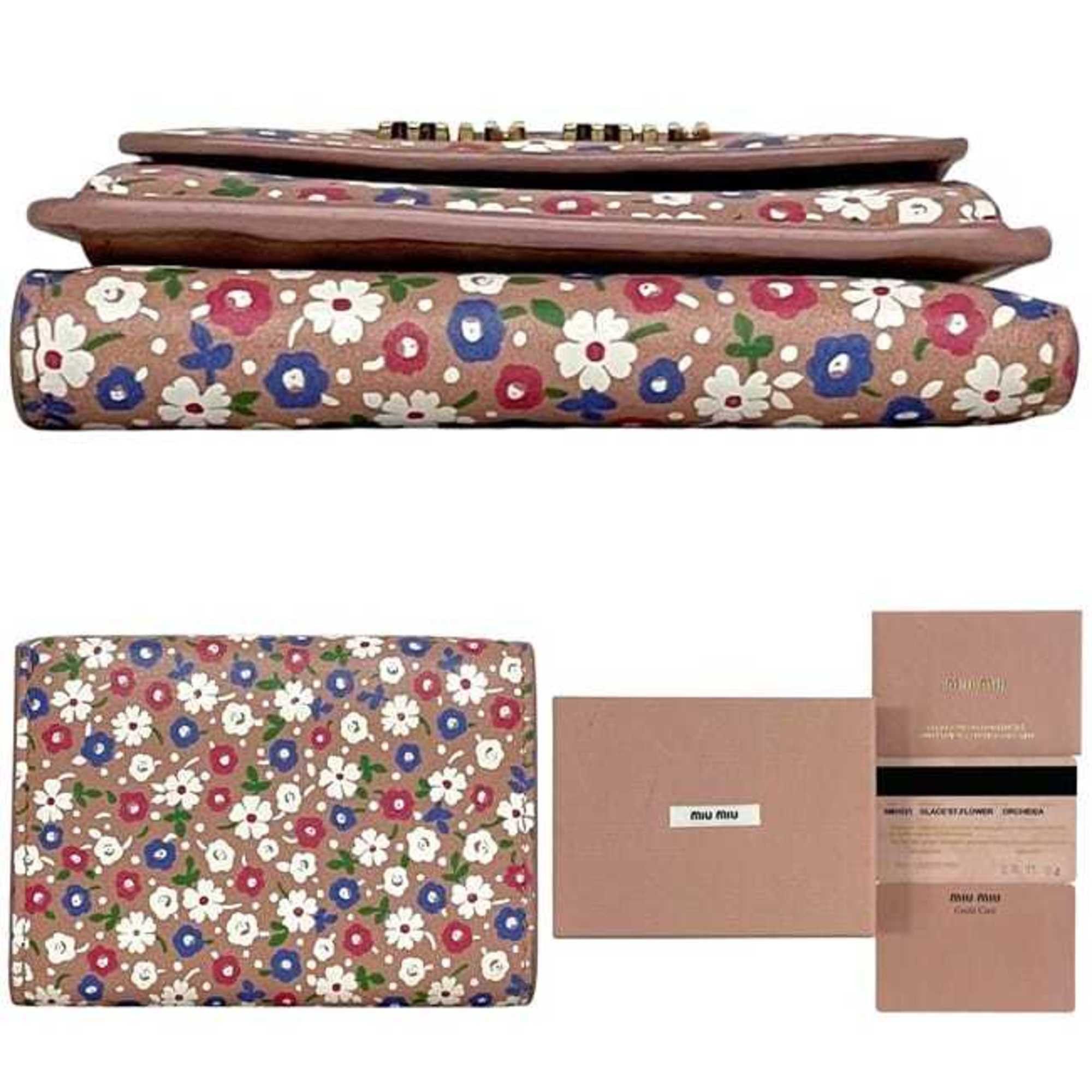 Miu Miu Miu Miu Miu Tri-fold Wallet ec-24412 Pink 5MH021 Leather 262 Flower Compact Mini Women's Size ONE SIZE - 3 Thumbnail