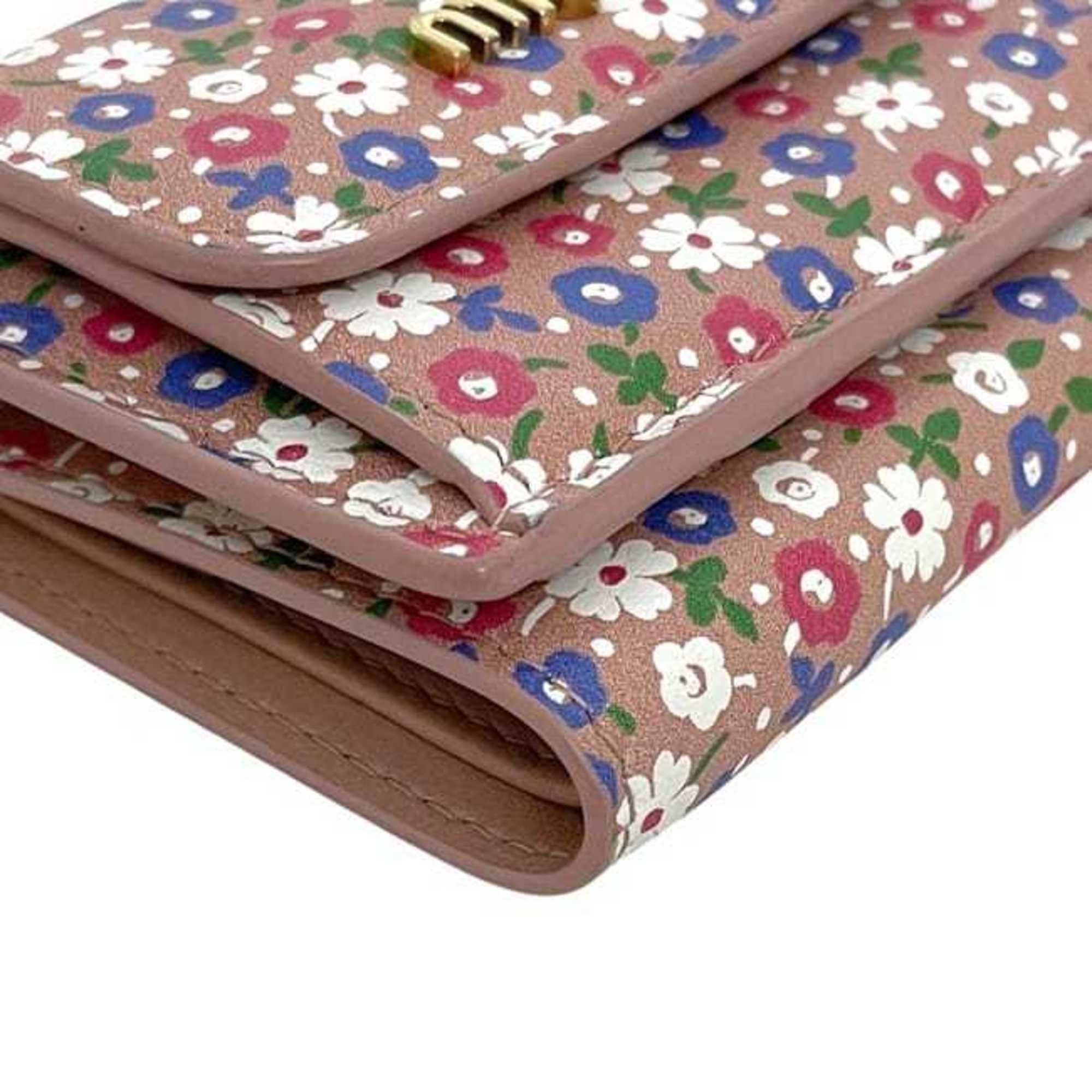 Miu Miu Miu Miu Miu Tri-fold Wallet ec-24412 Pink 5MH021 Leather 262 Flower Compact Mini Women's Size ONE SIZE - 4 Thumbnail