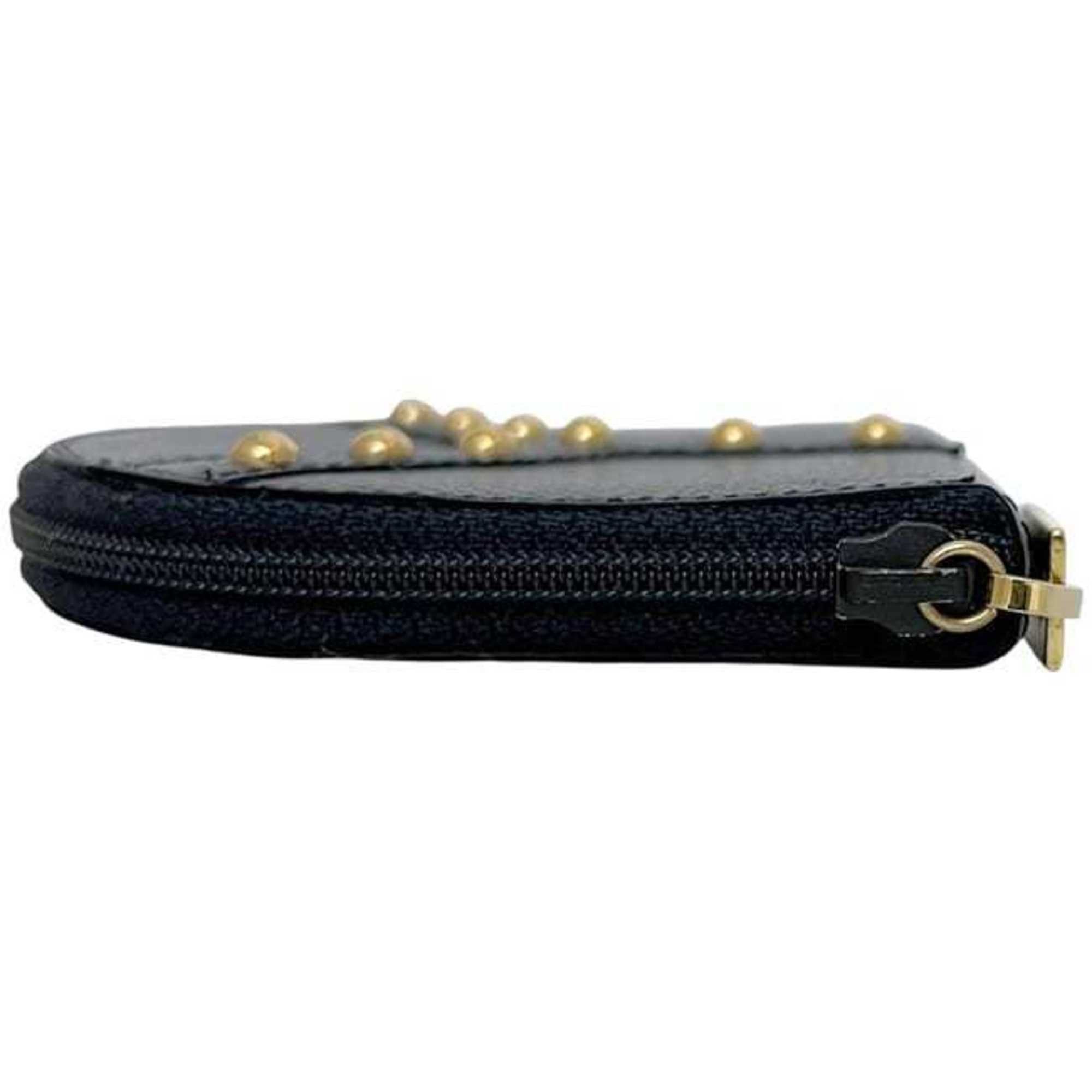 Yves Saint Laurent Yves Saint Laurent Coin Case ec-24317 Black Leather Studded Purse YVES SAINT LAURENT Y Compact Mini Wallet for Men and Women Grained Size ONE SIZE - 4 Thumbnail