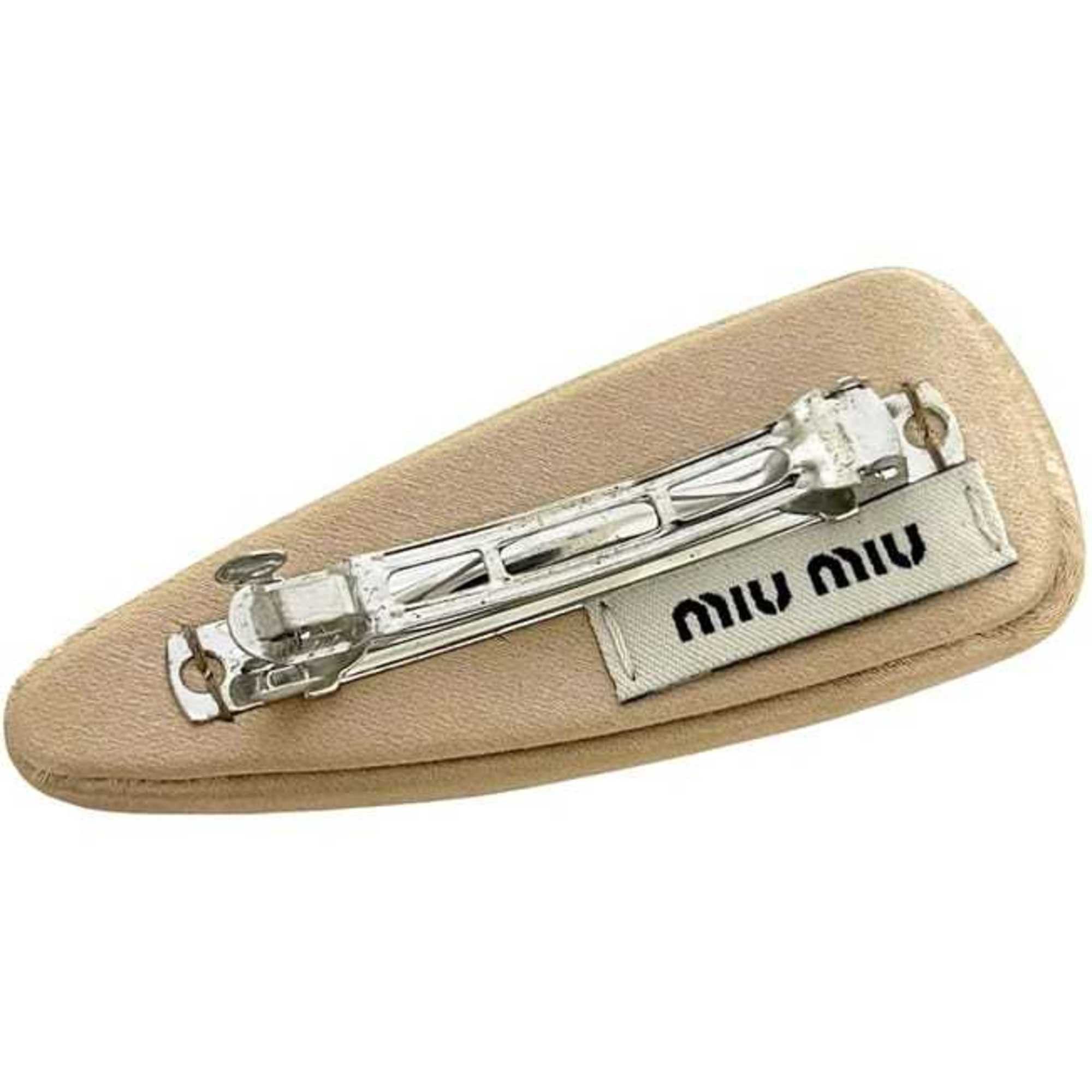 Miu Miu Miu Miu Miu Barrette f-24386 Beige SABBIA STARLIGHT 5IF092 2DDK F0036 Satin Stone Hair Clip Rhinestone Women's Size ONE SIZE - 7 Thumbnail