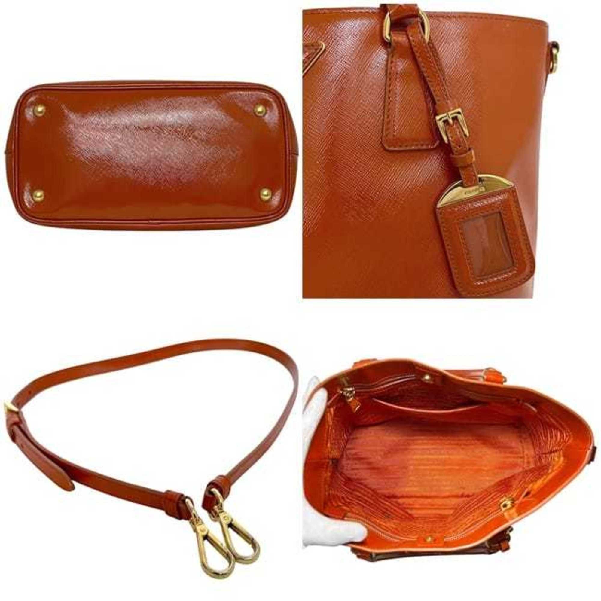 Prada Prada 2-way bag f-24359 orange patent leather 103 PRADA tote bag, crossbody handbag, for men and women, triangular plate Size ONE SIZE - 4 Thumbnail