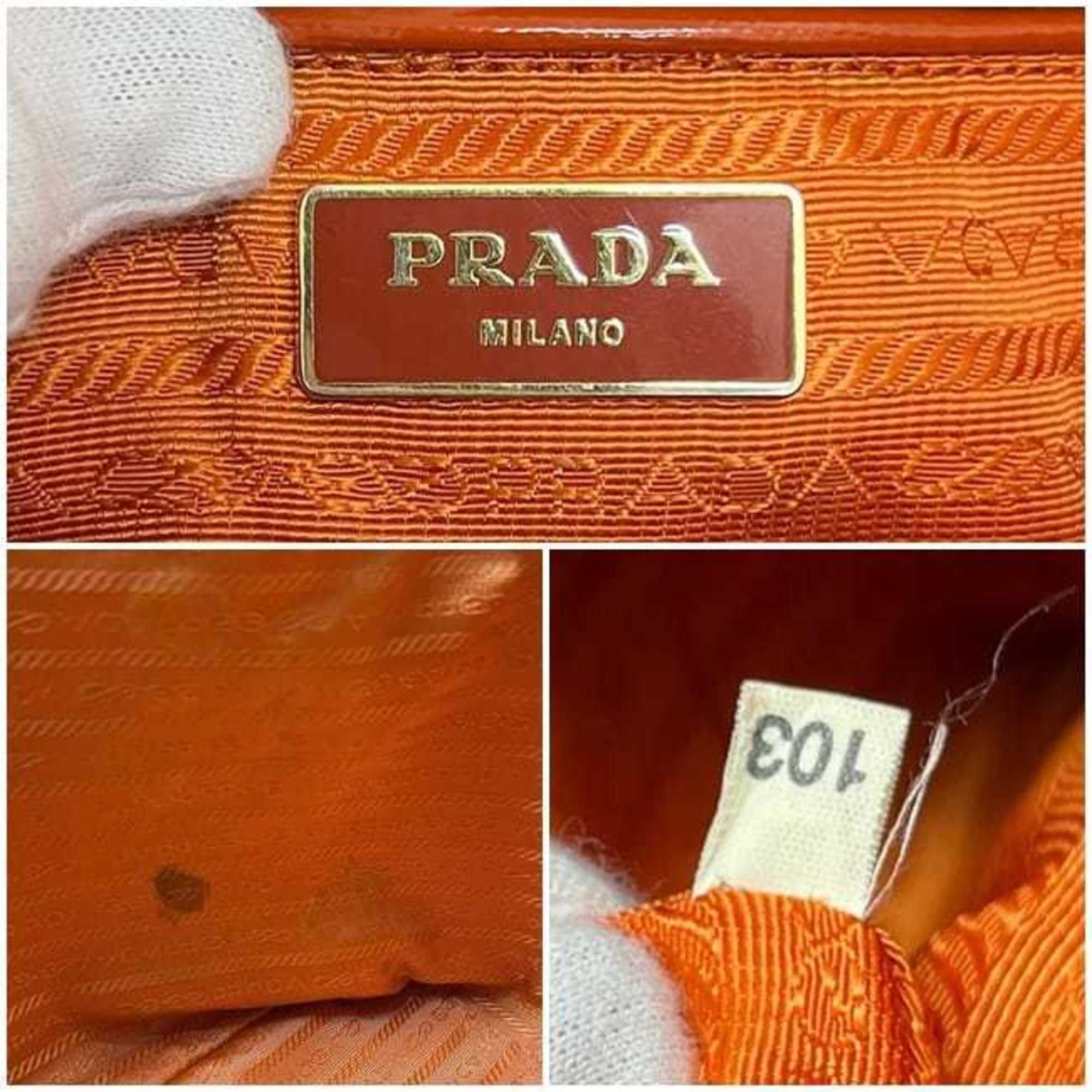 Prada Prada 2-way bag f-24359 orange patent leather 103 PRADA tote bag, crossbody handbag, for men and women, triangular plate Size ONE SIZE - 5 Thumbnail