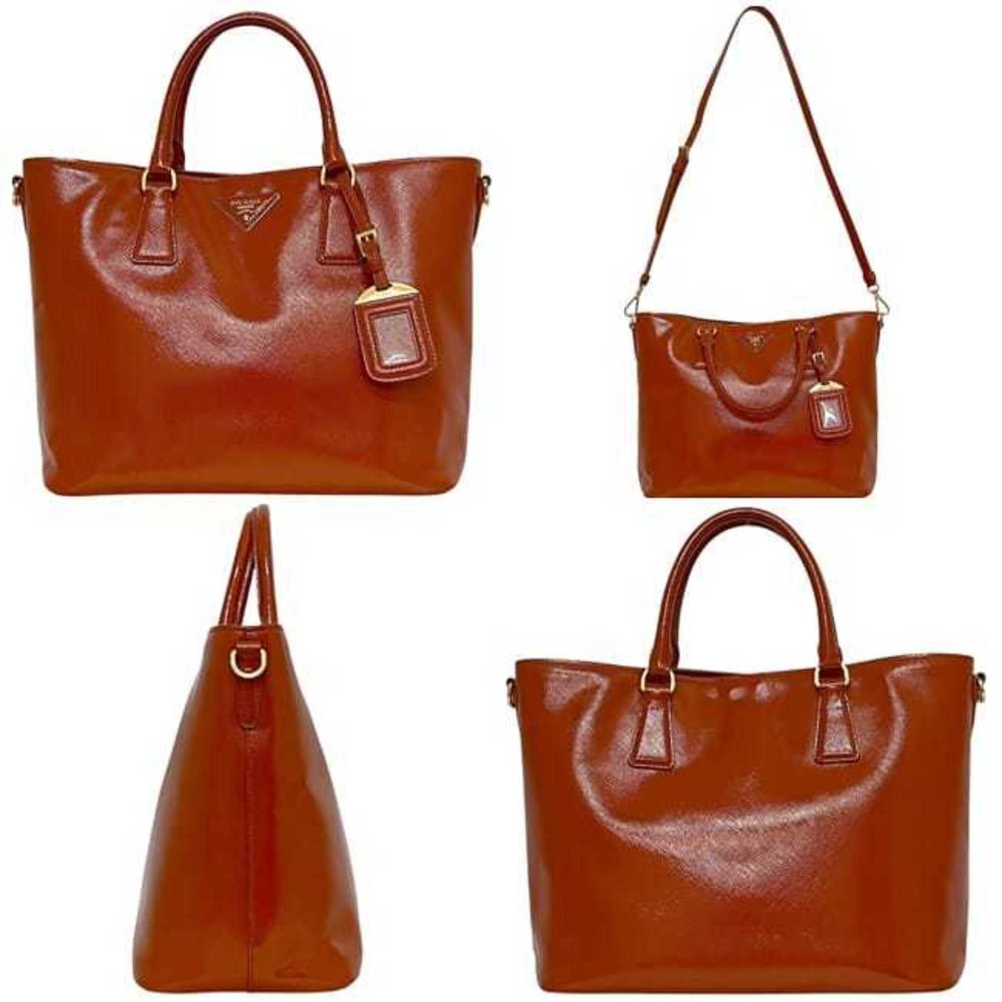 Prada Prada 2-way bag f-24359 orange patent leather 103 PRADA tote bag, crossbody handbag, for men and women, triangular plate Size ONE SIZE - 3 Thumbnail