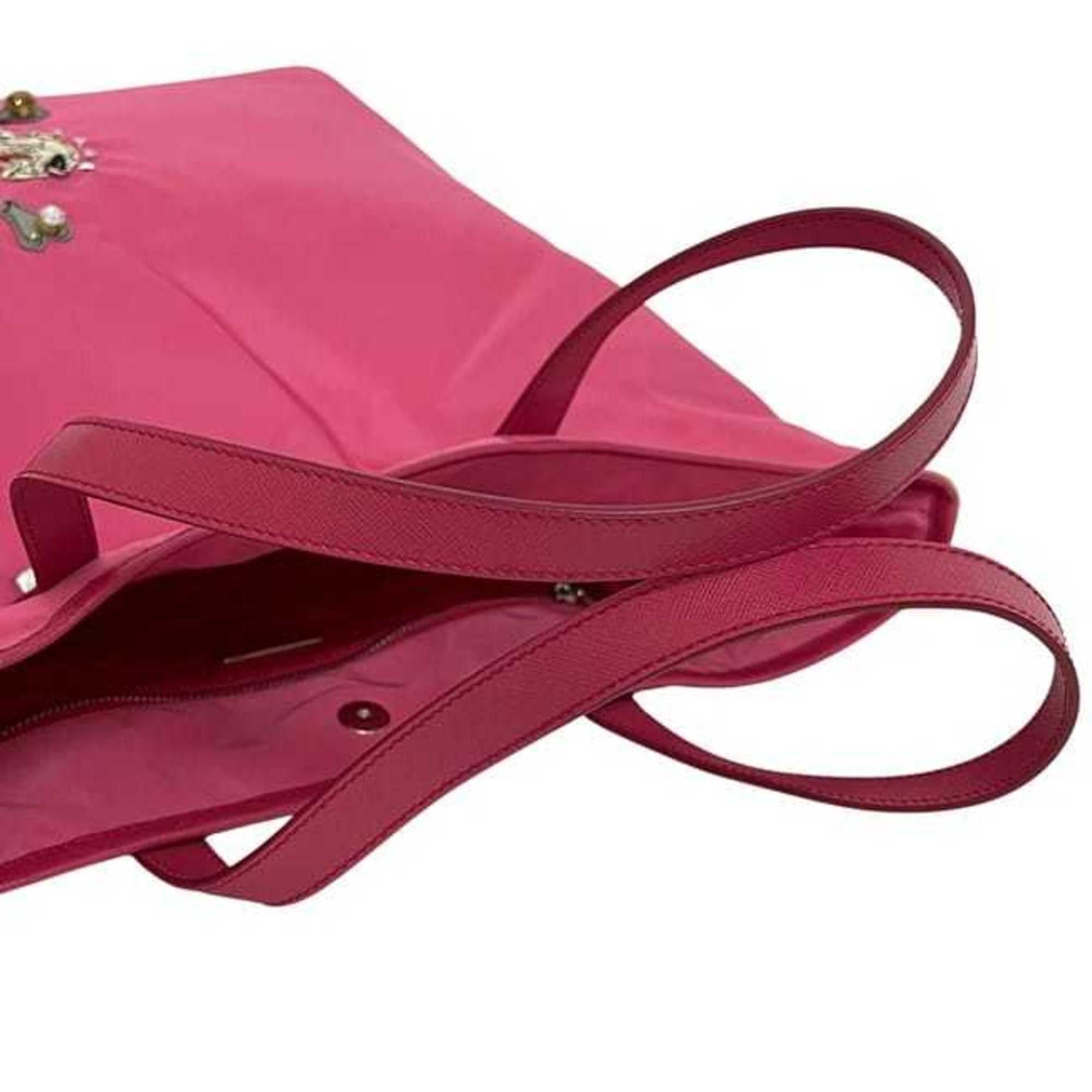 Prada Prada Tote Bag ec-24459 Pink Tessuto B4605C Nylon Saffiano Leather 110 PRADA Snake Stone Studs Men's Women's Size ONE SIZE - 10 Thumbnail